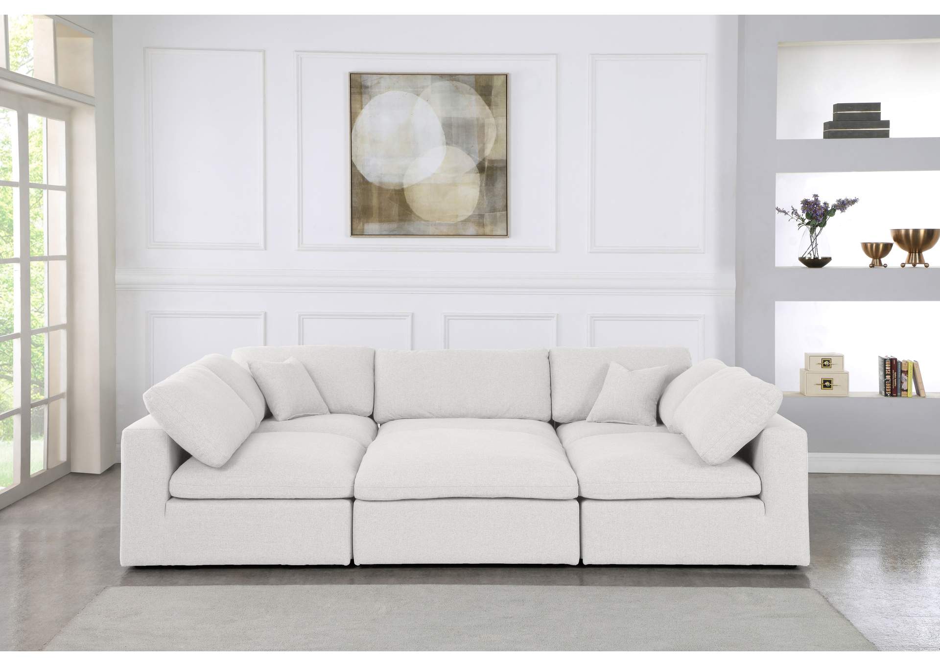 Serene Cream Linen Textured Fabric Deluxe Comfort Modular Sectional,Meridian Furniture