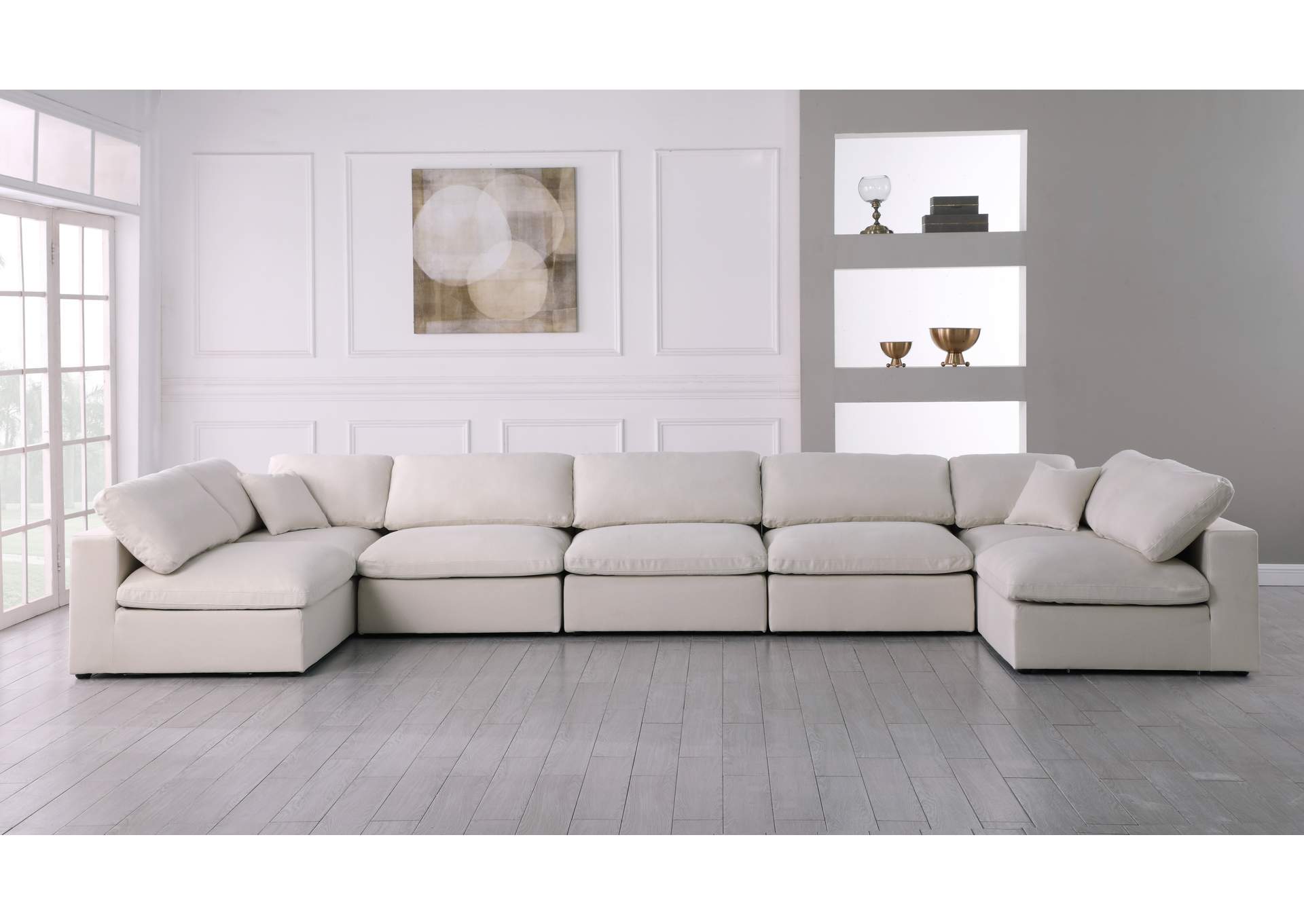 Serene Cream Linen Textured Fabric Deluxe Comfort Modular Sectional,Meridian Furniture