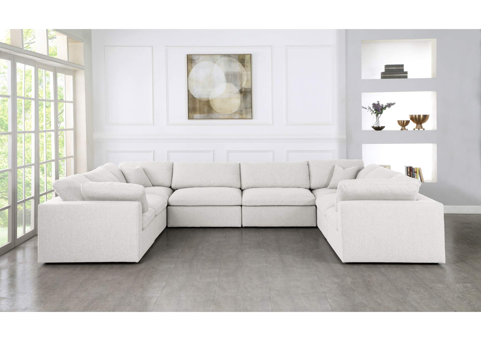 Serene Cream Linen Textured Fabric Deluxe Comfort Modular Sectional,Meridian Furniture