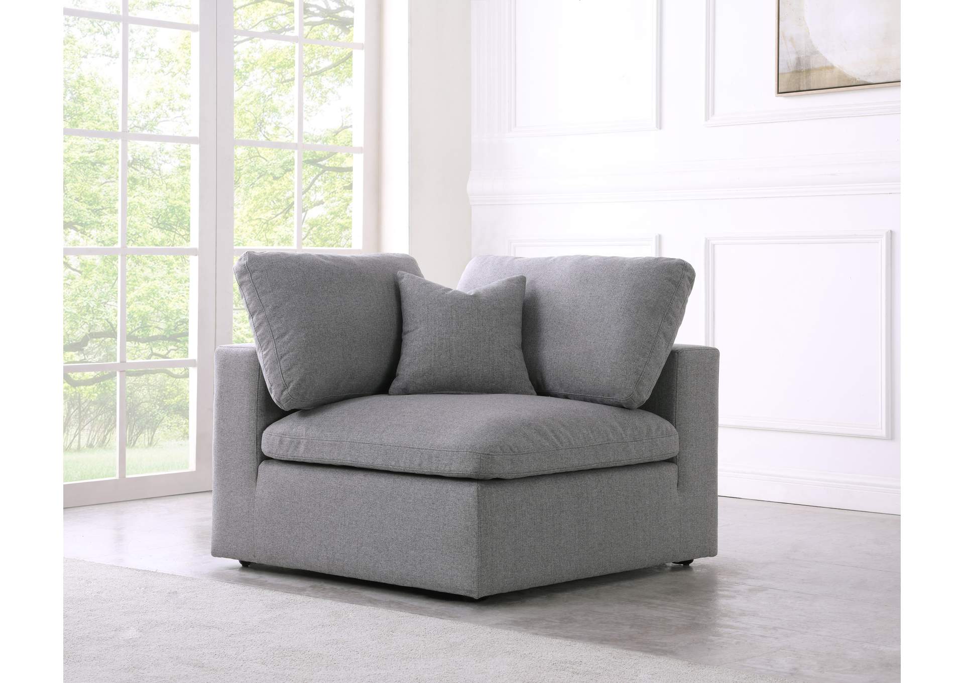 Serene Grey Linen Fabric Deluxe Cloud Corner Chair,Meridian Furniture