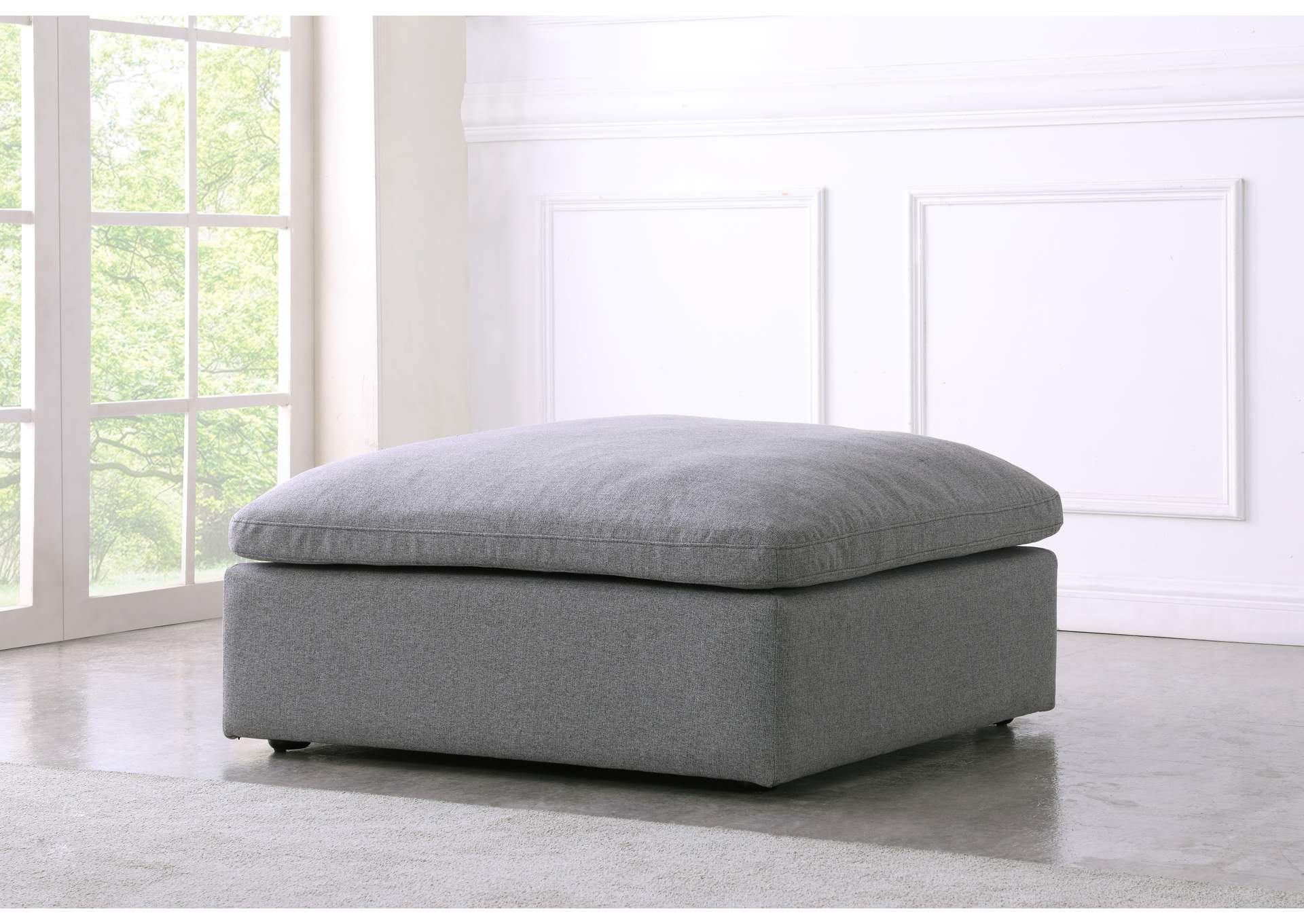 Serene Grey Linen Textured Fabric Deluxe Comfort Modular Ottoman,Meridian Furniture