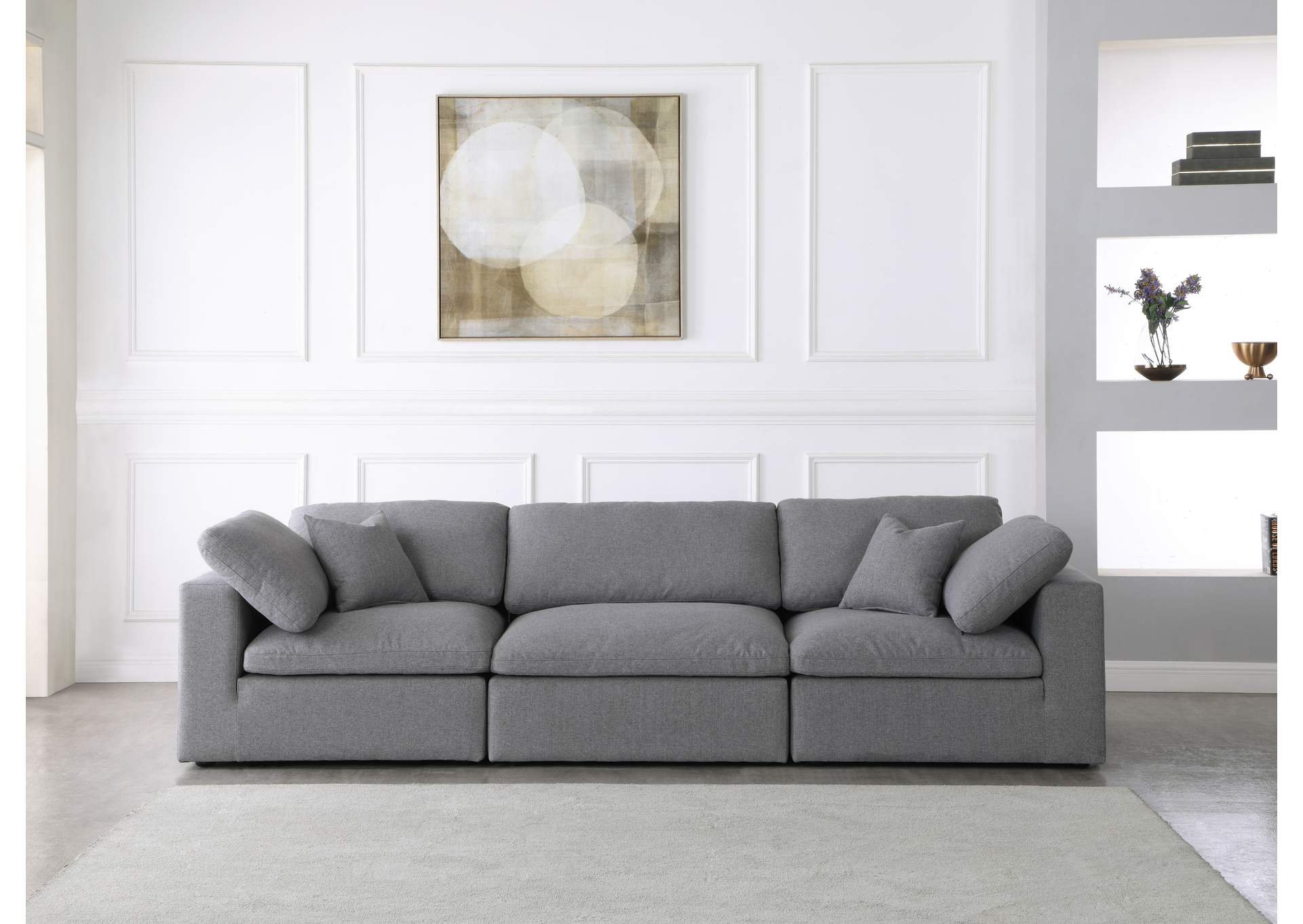 Serene Grey Linen Textured Fabric Deluxe Comfort Modular Sofa,Meridian Furniture