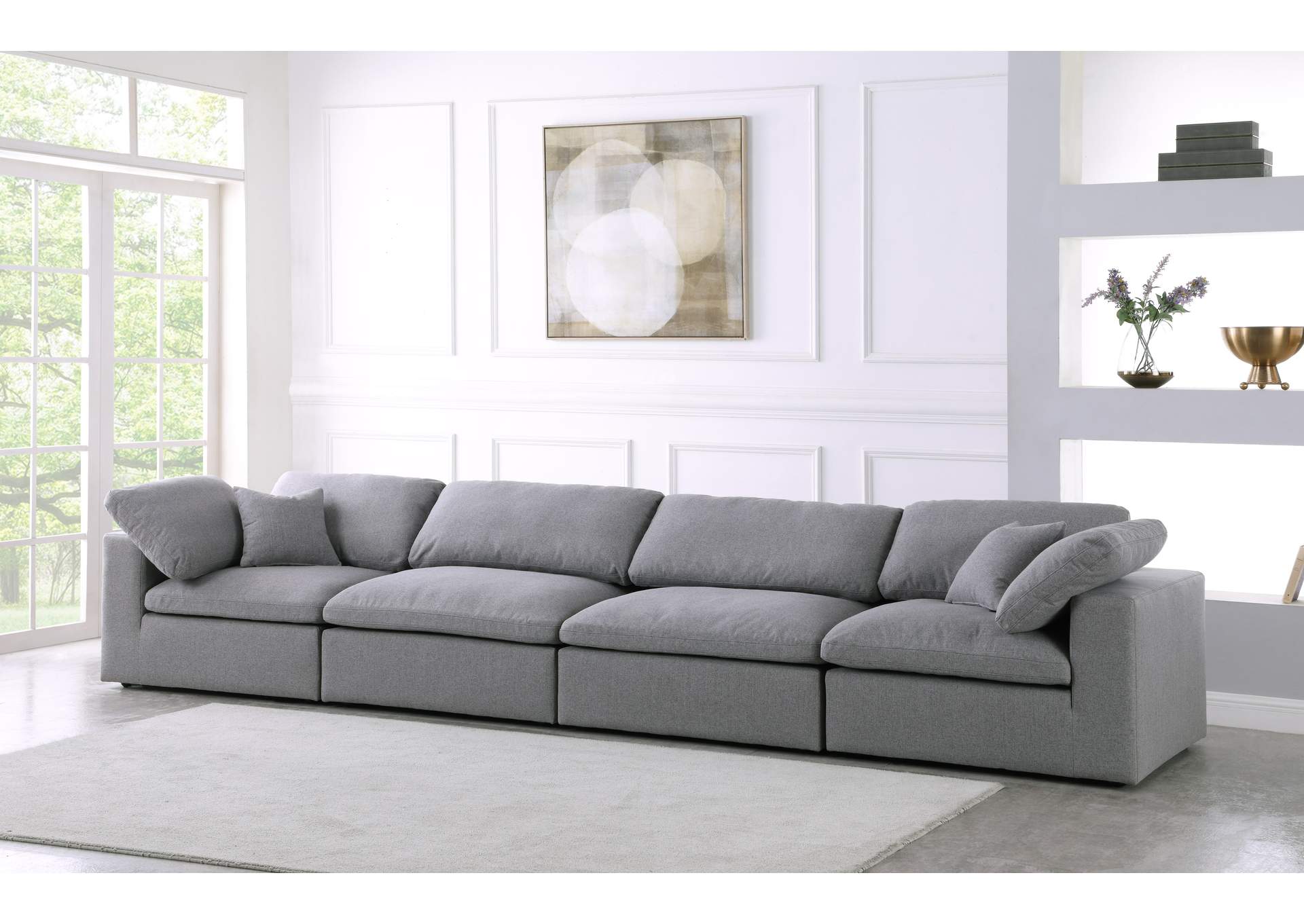 Serene Grey Linen Textured Fabric Deluxe Comfort Modular Sofa,Meridian Furniture