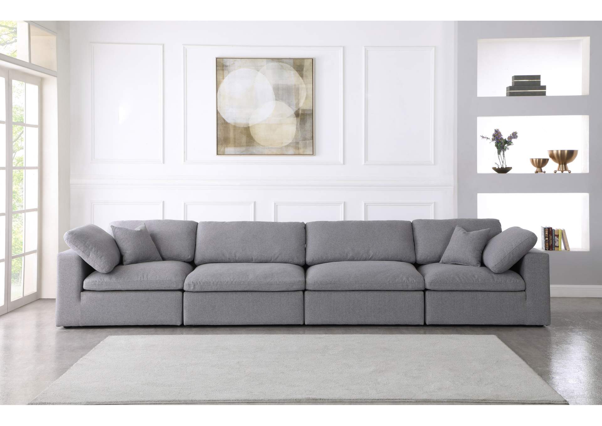 Serene Grey Linen Textured Fabric Deluxe Comfort Modular Sofa,Meridian Furniture