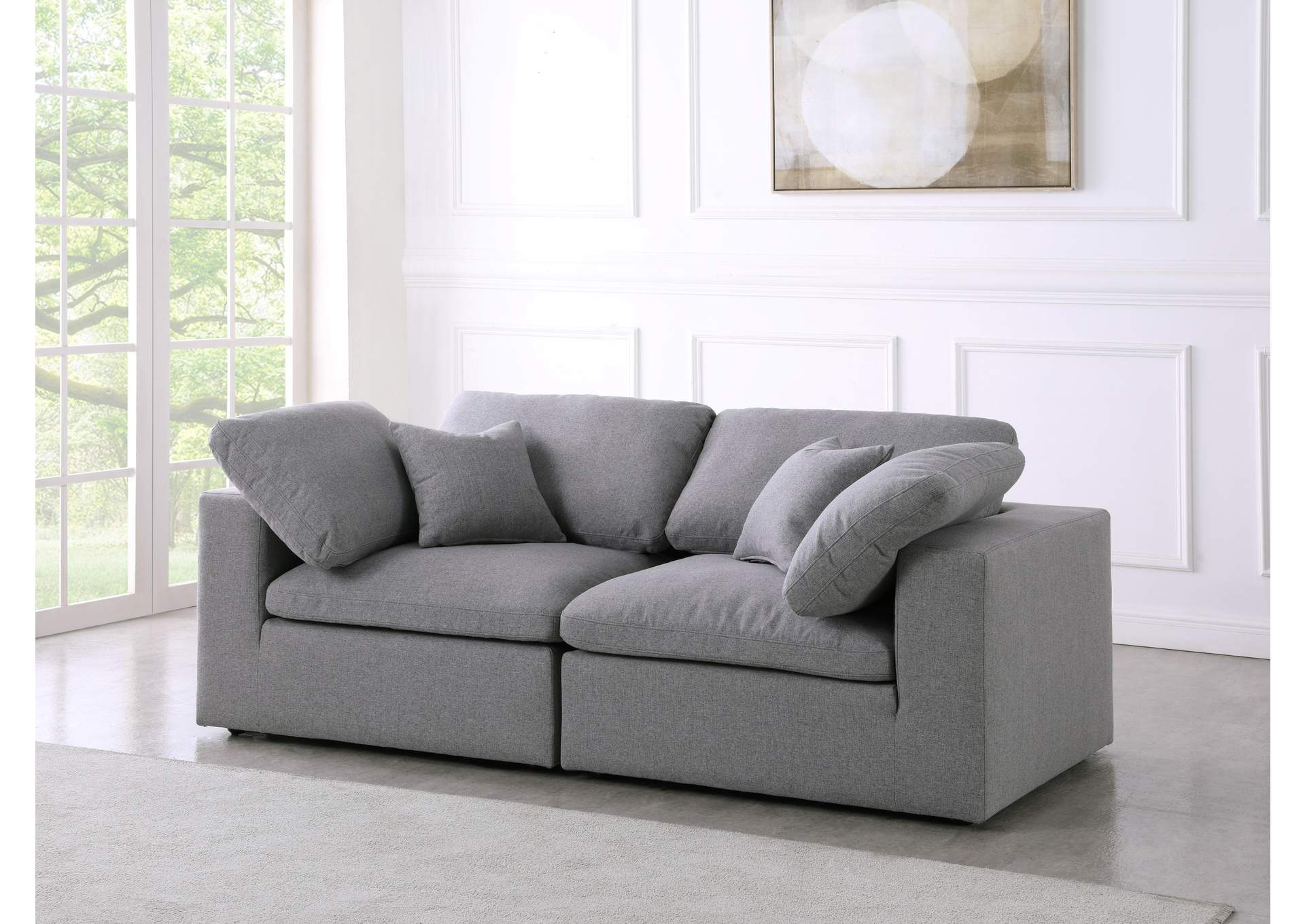 Serene Grey Linen Textured Fabric Deluxe Comfort Modular Sofa,Meridian Furniture