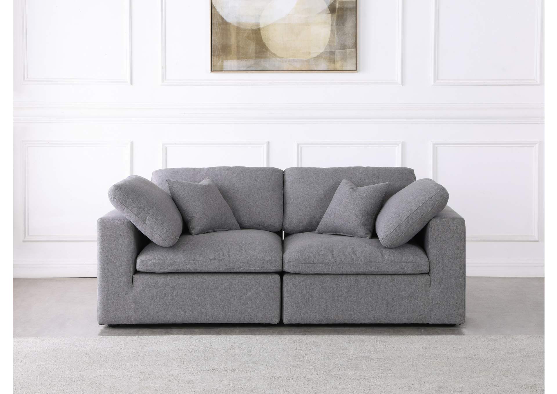 Serene Grey Linen Textured Fabric Deluxe Comfort Modular Sofa,Meridian Furniture