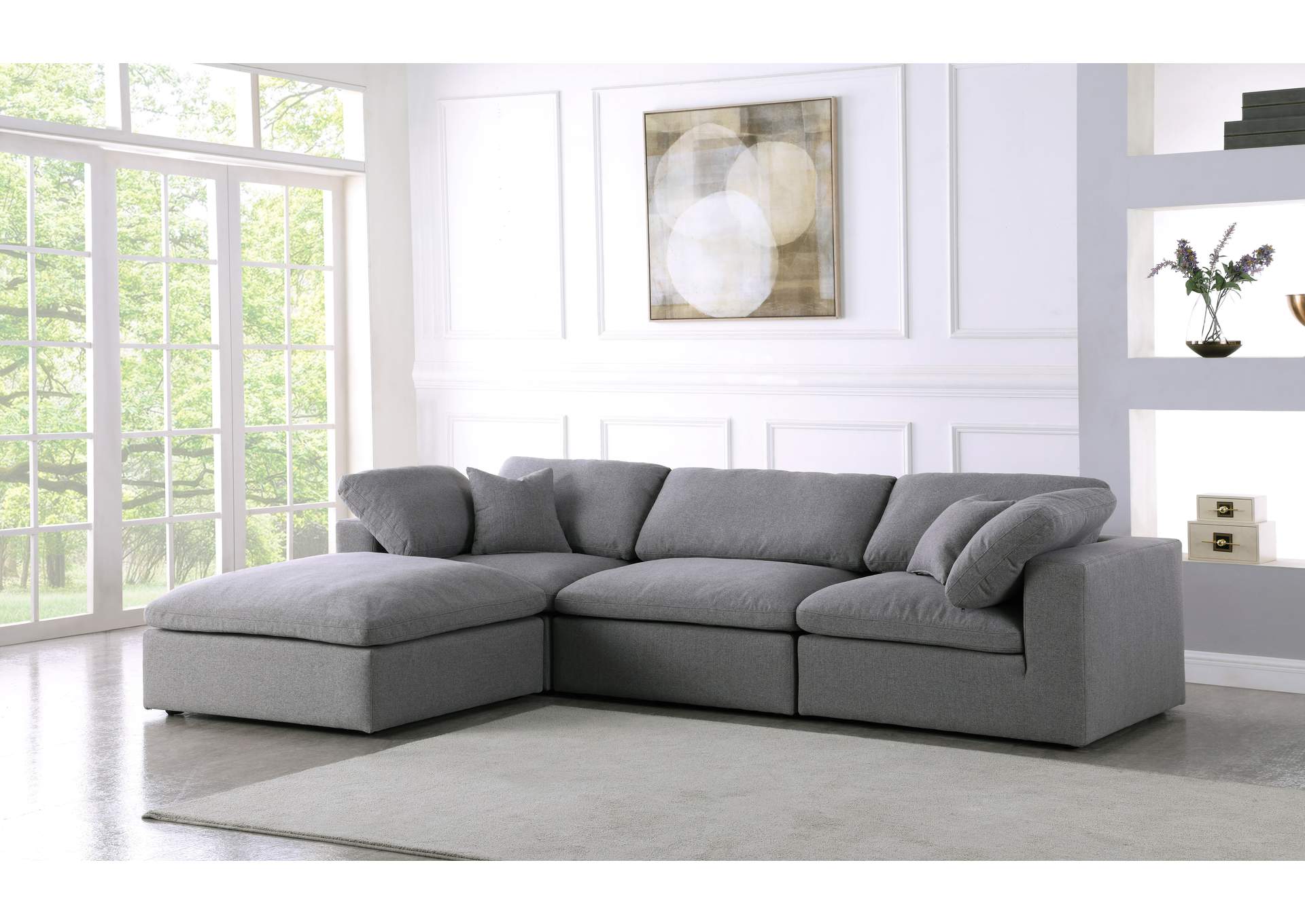 Serene Grey Linen Textured Fabric Deluxe Comfort Modular Sectional,Meridian Furniture