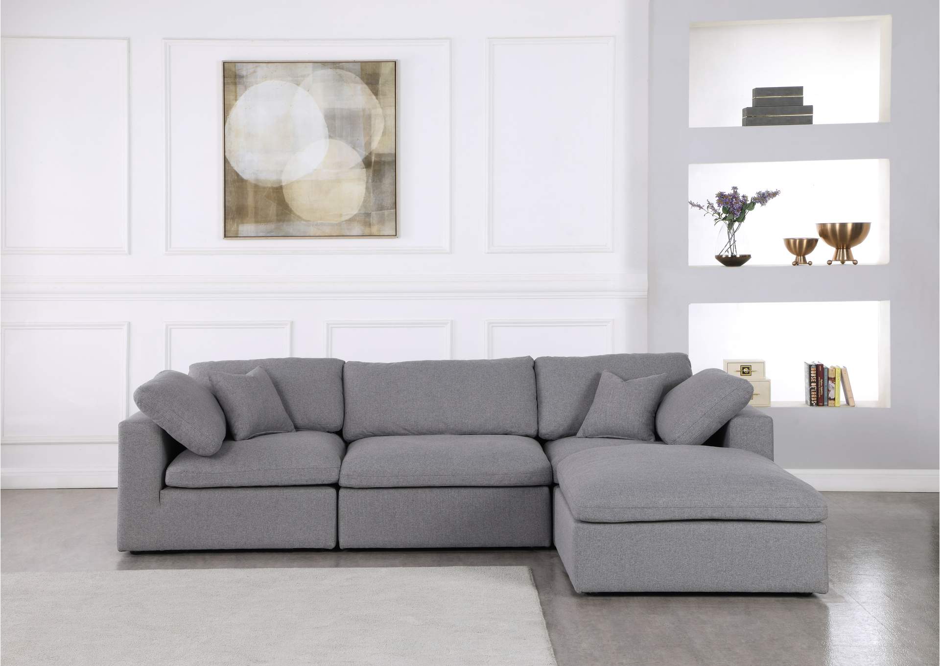 Serene Grey Linen Textured Fabric Deluxe Comfort Modular Sectional,Meridian Furniture