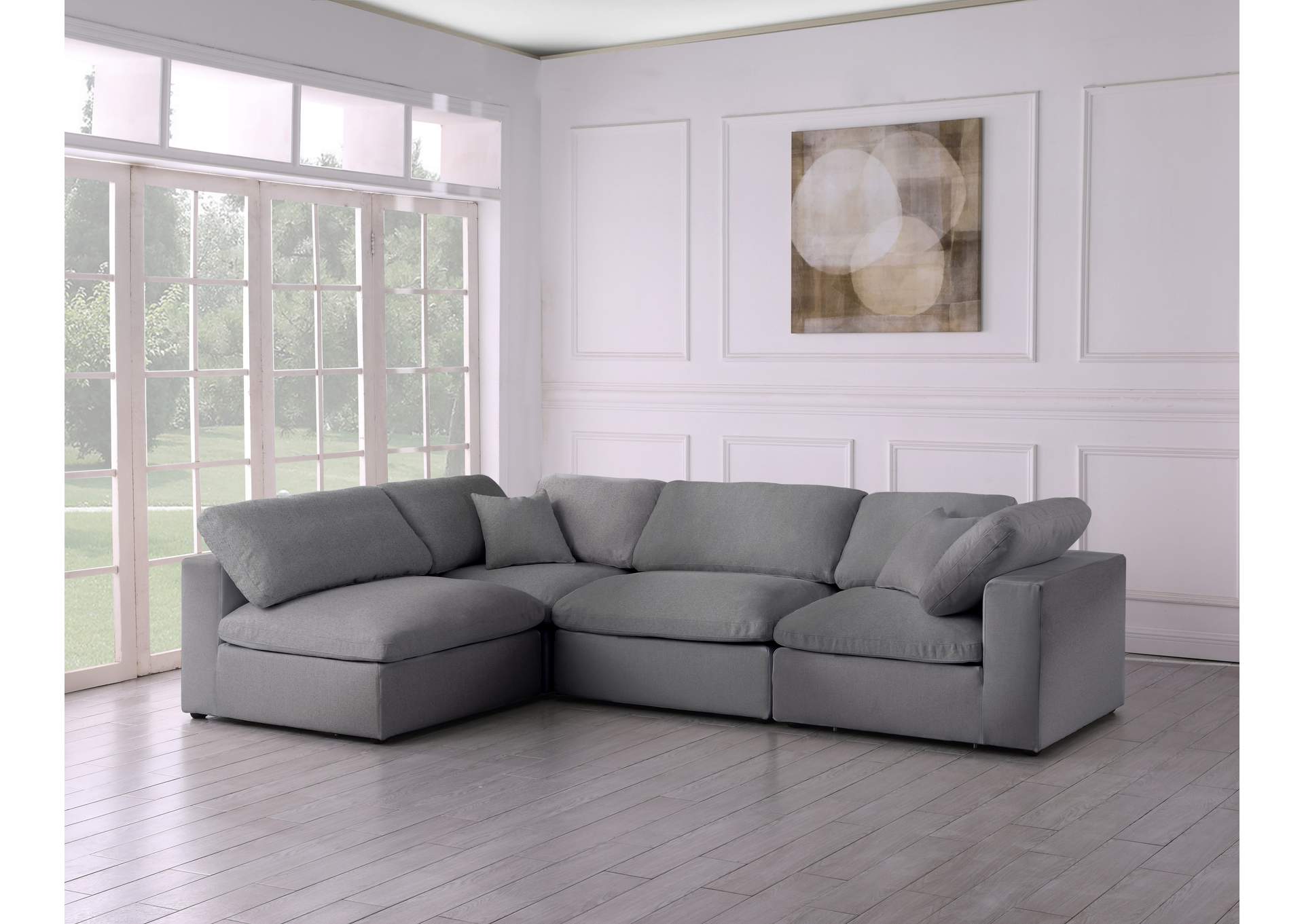 Serene Grey Linen Textured Fabric Deluxe Comfort Modular Sectional,Meridian Furniture