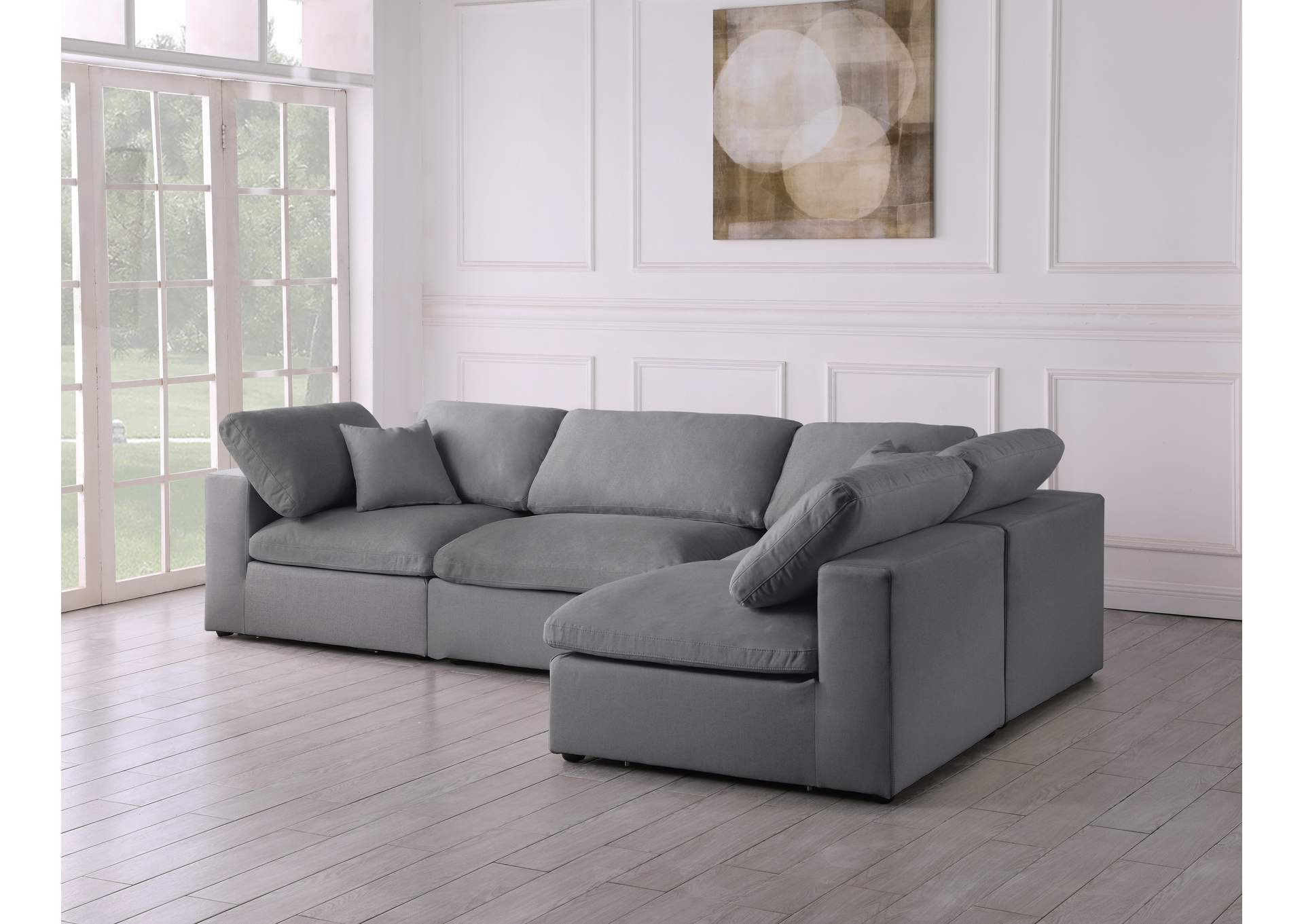 Serene Grey Linen Textured Fabric Deluxe Comfort Modular Sectional,Meridian Furniture