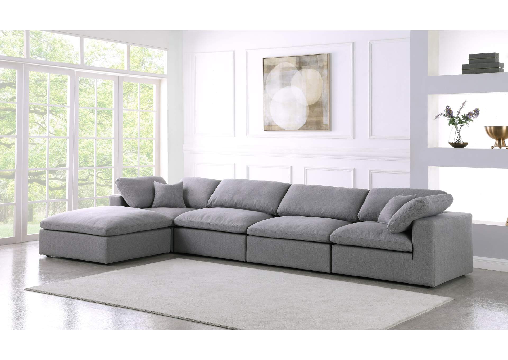 Serene Grey Linen Textured Fabric Deluxe Comfort Modular Sectional,Meridian Furniture