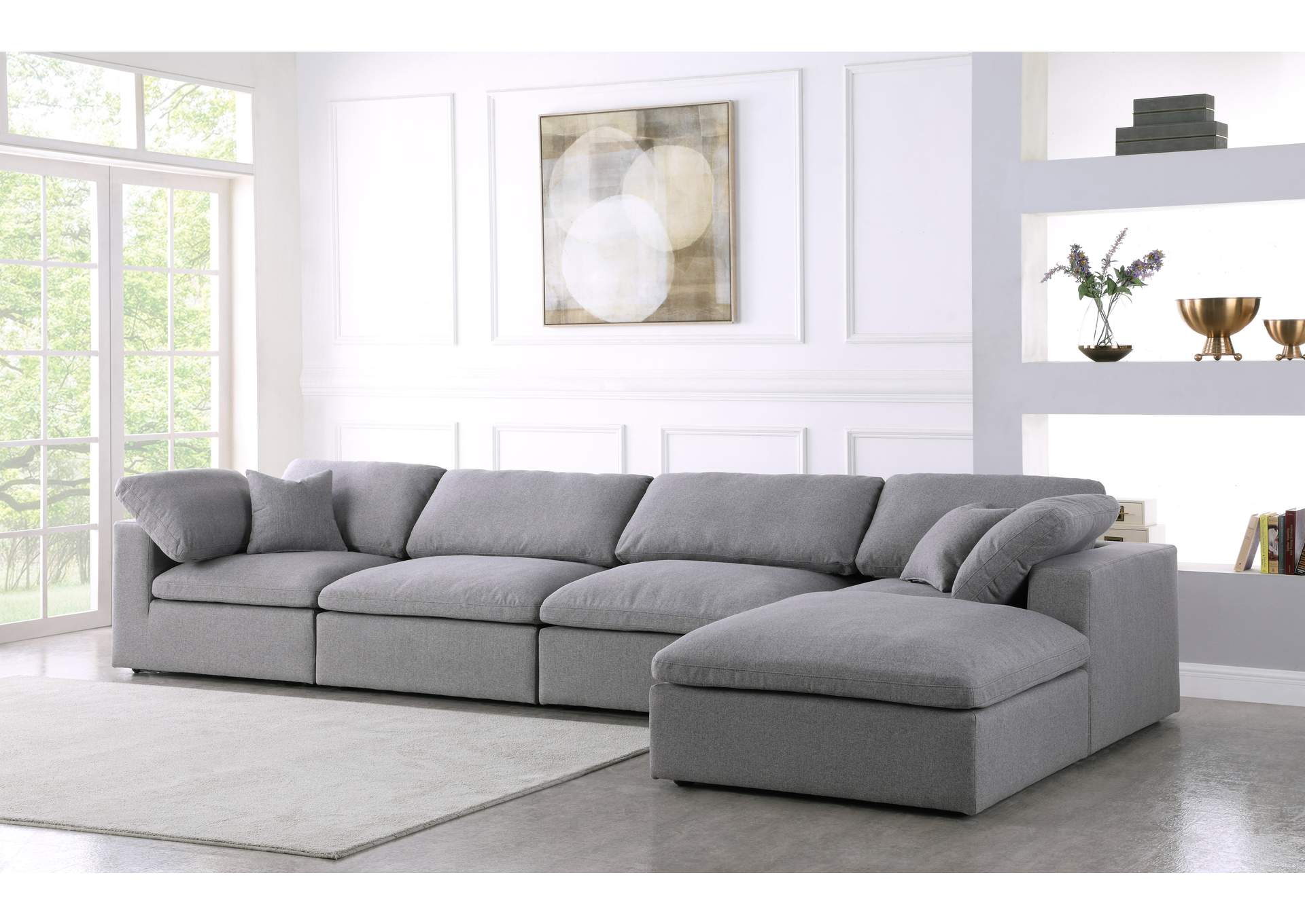 Serene Grey Linen Textured Fabric Deluxe Comfort Modular Sectional,Meridian Furniture