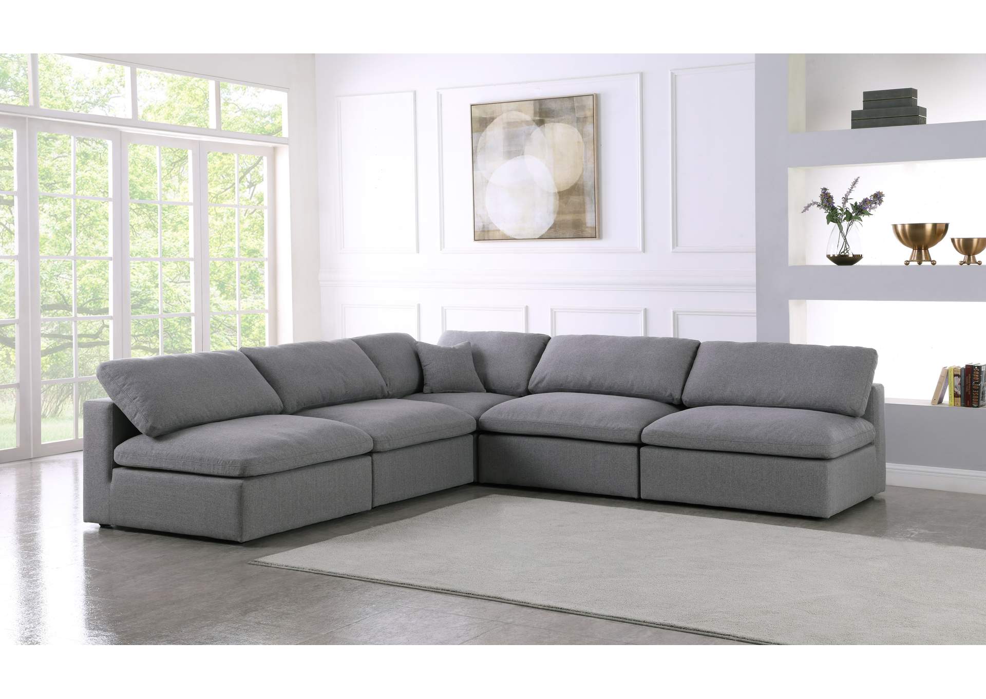 Serene Grey Linen Textured Fabric Deluxe Comfort Modular Sectional,Meridian Furniture