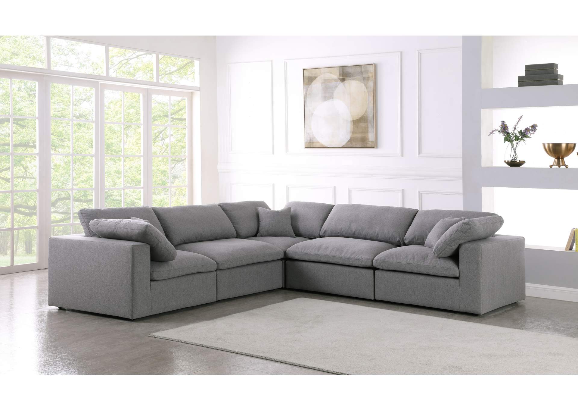 Serene Grey Linen Textured Fabric Deluxe Comfort Modular Sectional,Meridian Furniture