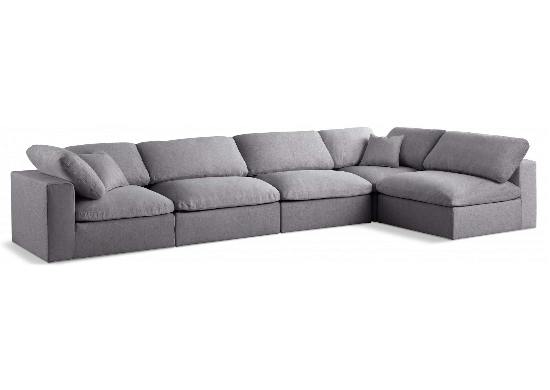 Serene Grey Linen Textured Fabric Deluxe Comfort Modular Sectional,Meridian Furniture