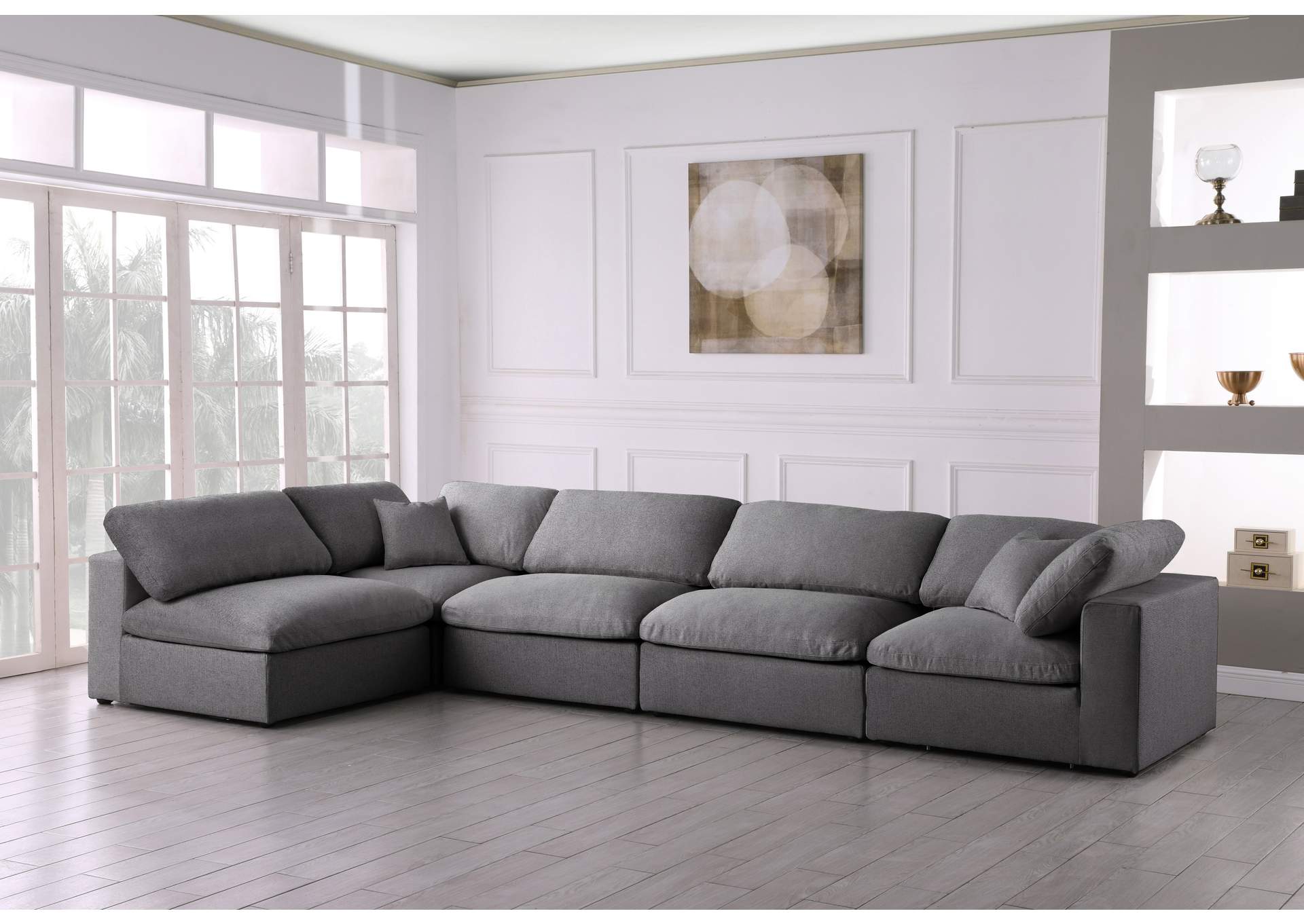 Serene Grey Linen Textured Fabric Deluxe Comfort Modular Sectional,Meridian Furniture