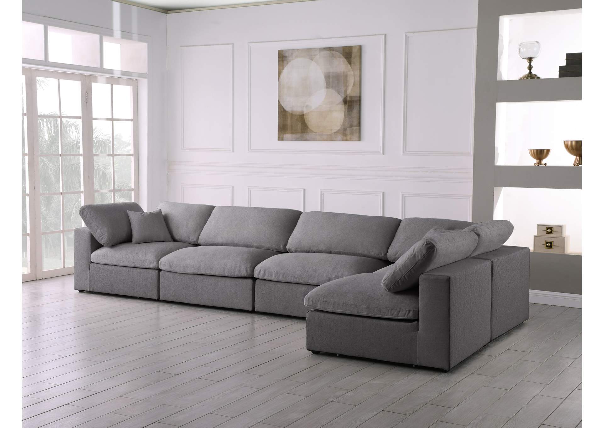 Serene Grey Linen Textured Fabric Deluxe Comfort Modular Sectional,Meridian Furniture