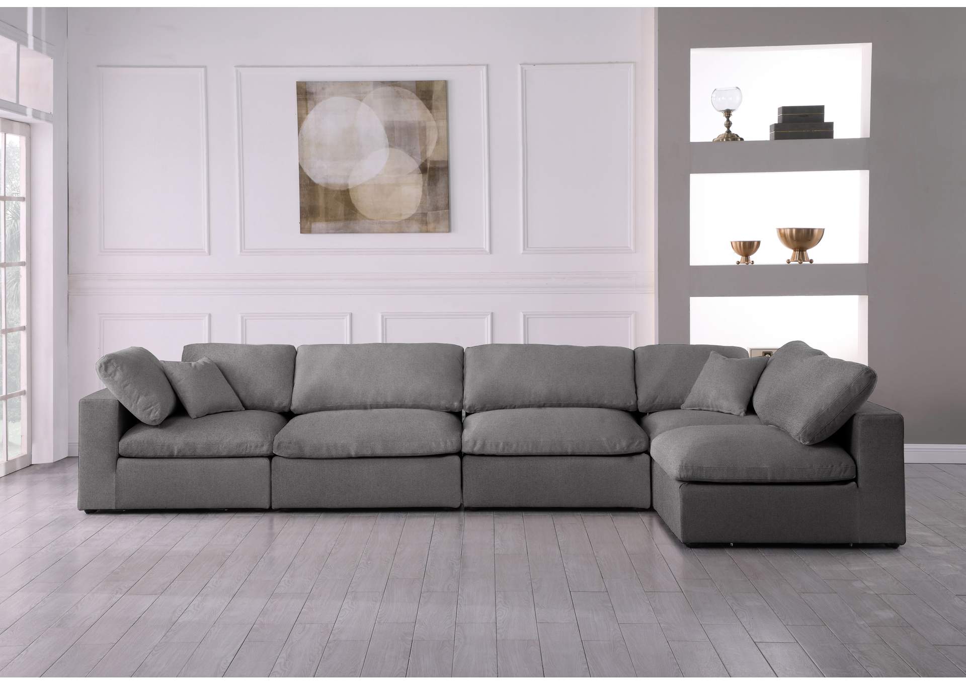 Serene Grey Linen Textured Fabric Deluxe Comfort Modular Sectional,Meridian Furniture