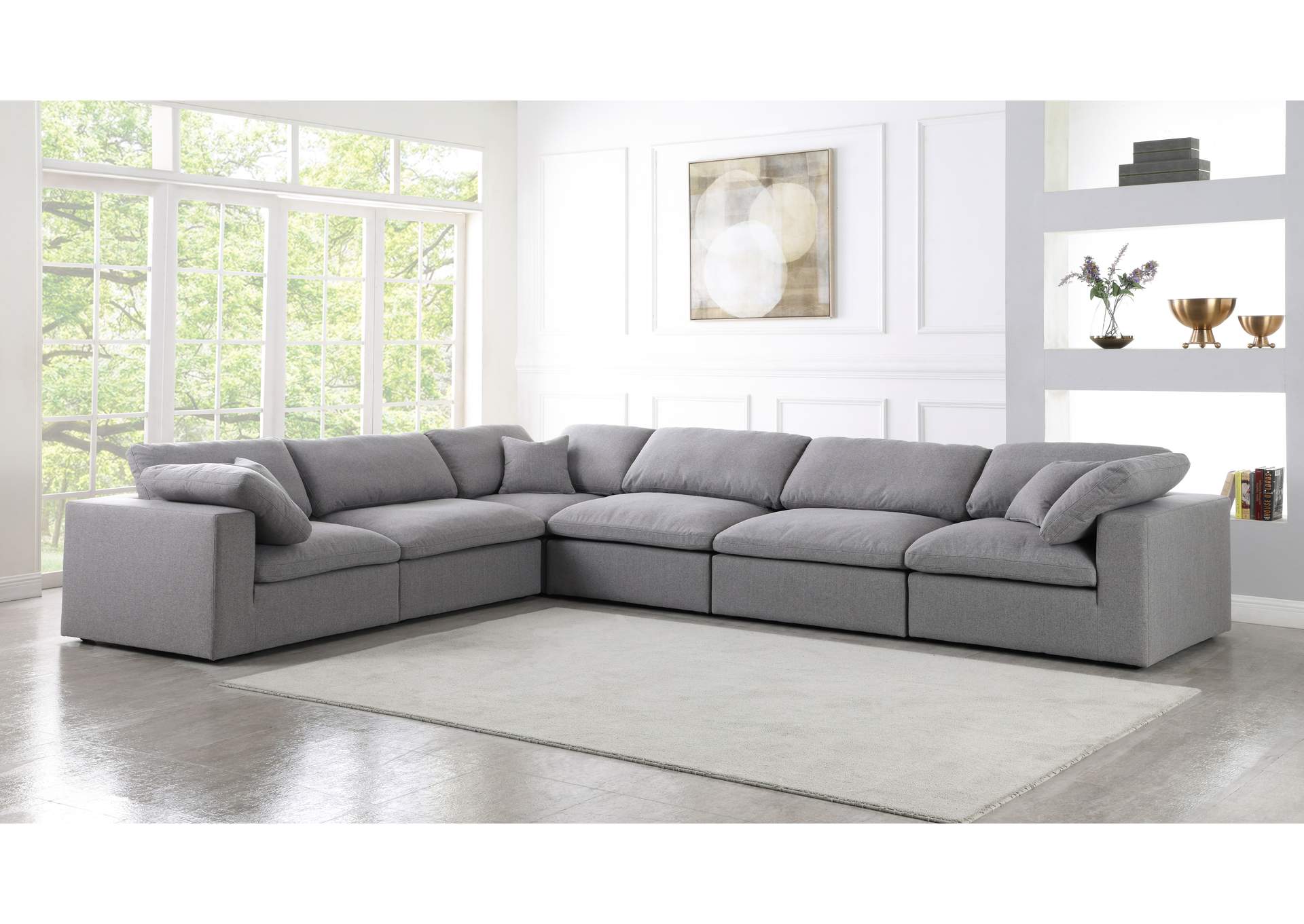 Serene Grey Linen Textured Fabric Deluxe Comfort Modular Sectional,Meridian Furniture