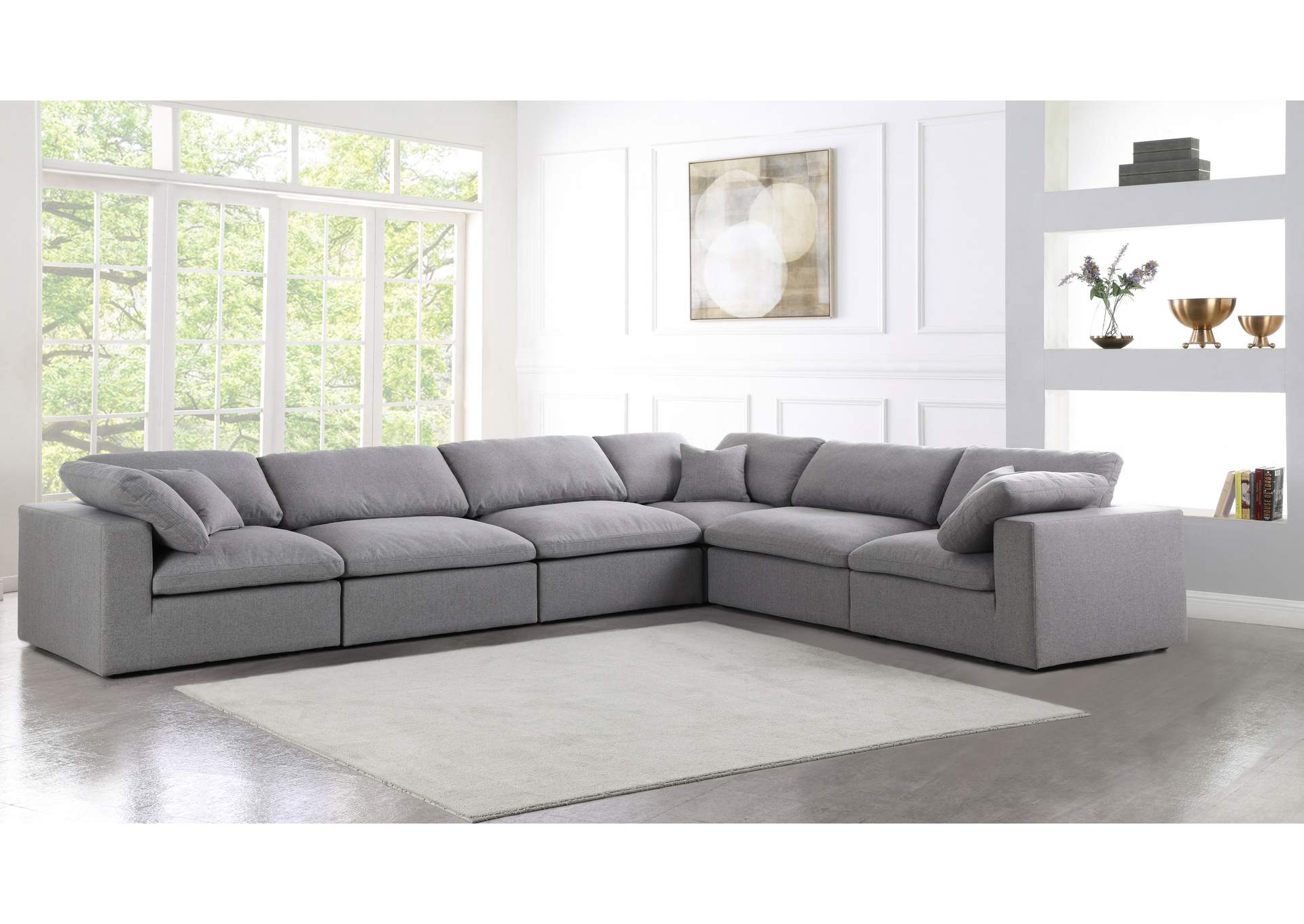 Serene Grey Linen Textured Fabric Deluxe Comfort Modular Sectional,Meridian Furniture