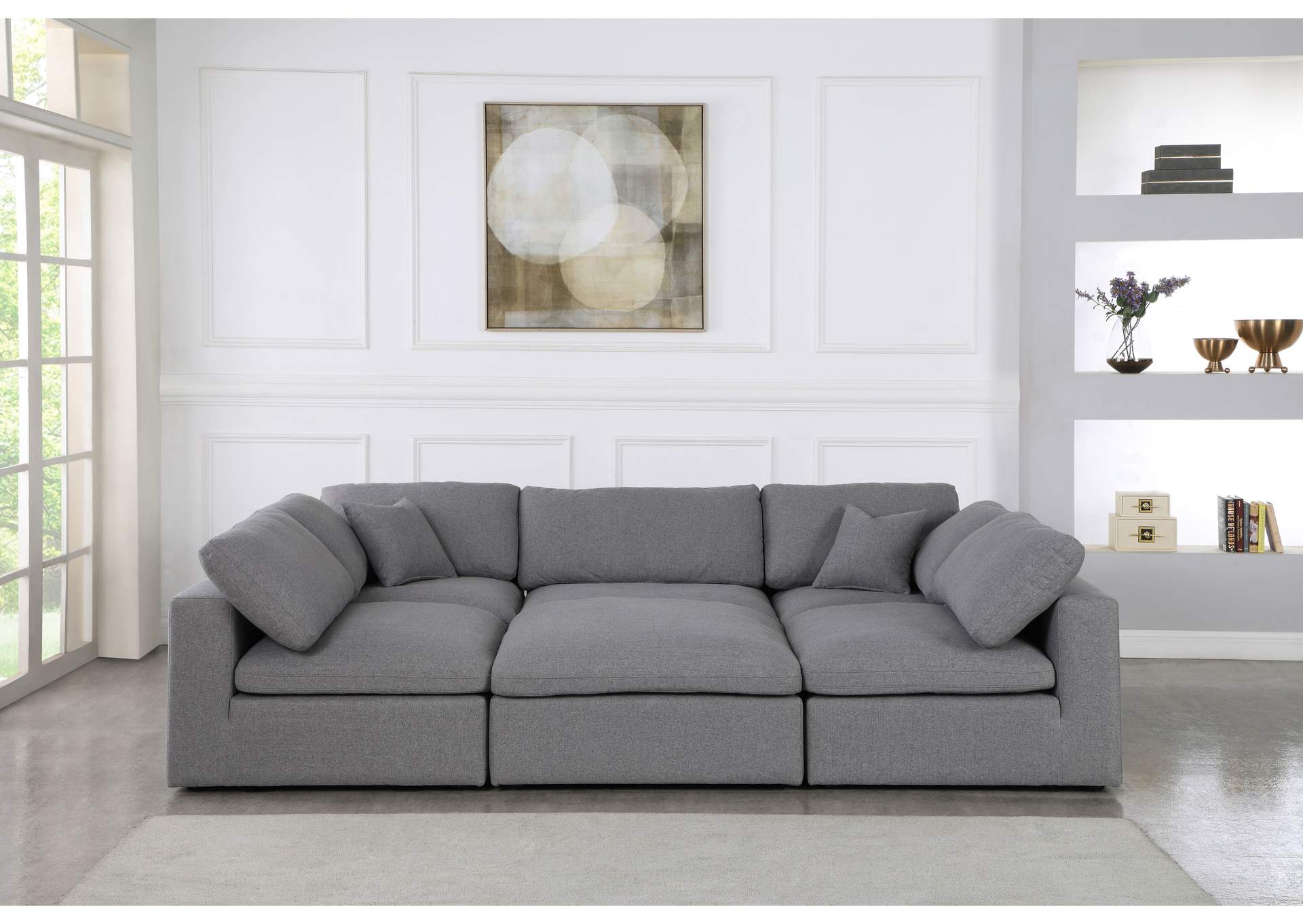 Serene Grey Linen Textured Fabric Deluxe Comfort Modular Sectional,Meridian Furniture