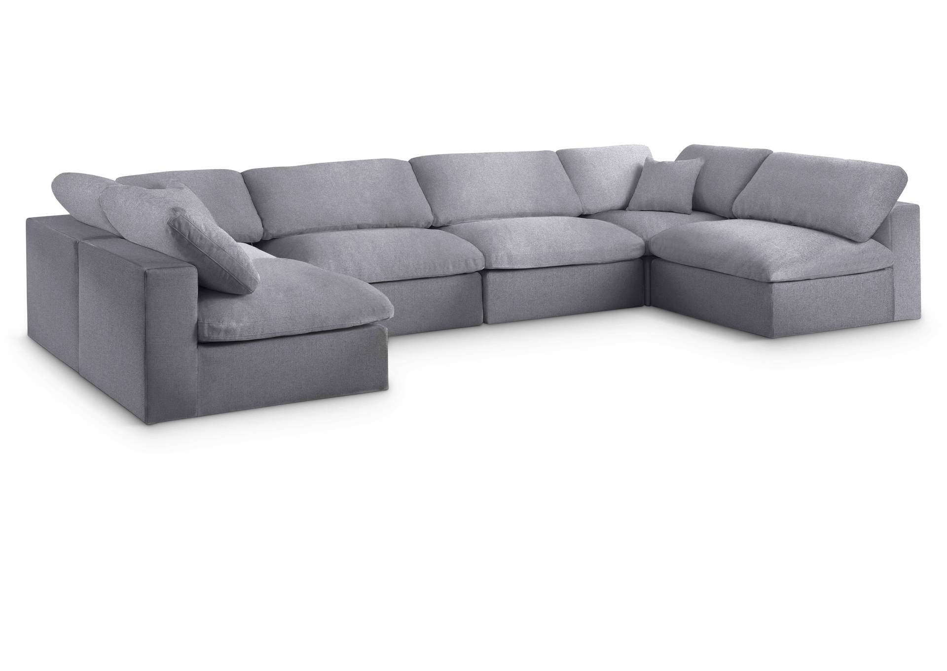 Serene Grey Linen Textured Fabric Deluxe Comfort Modular Sectional,Meridian Furniture