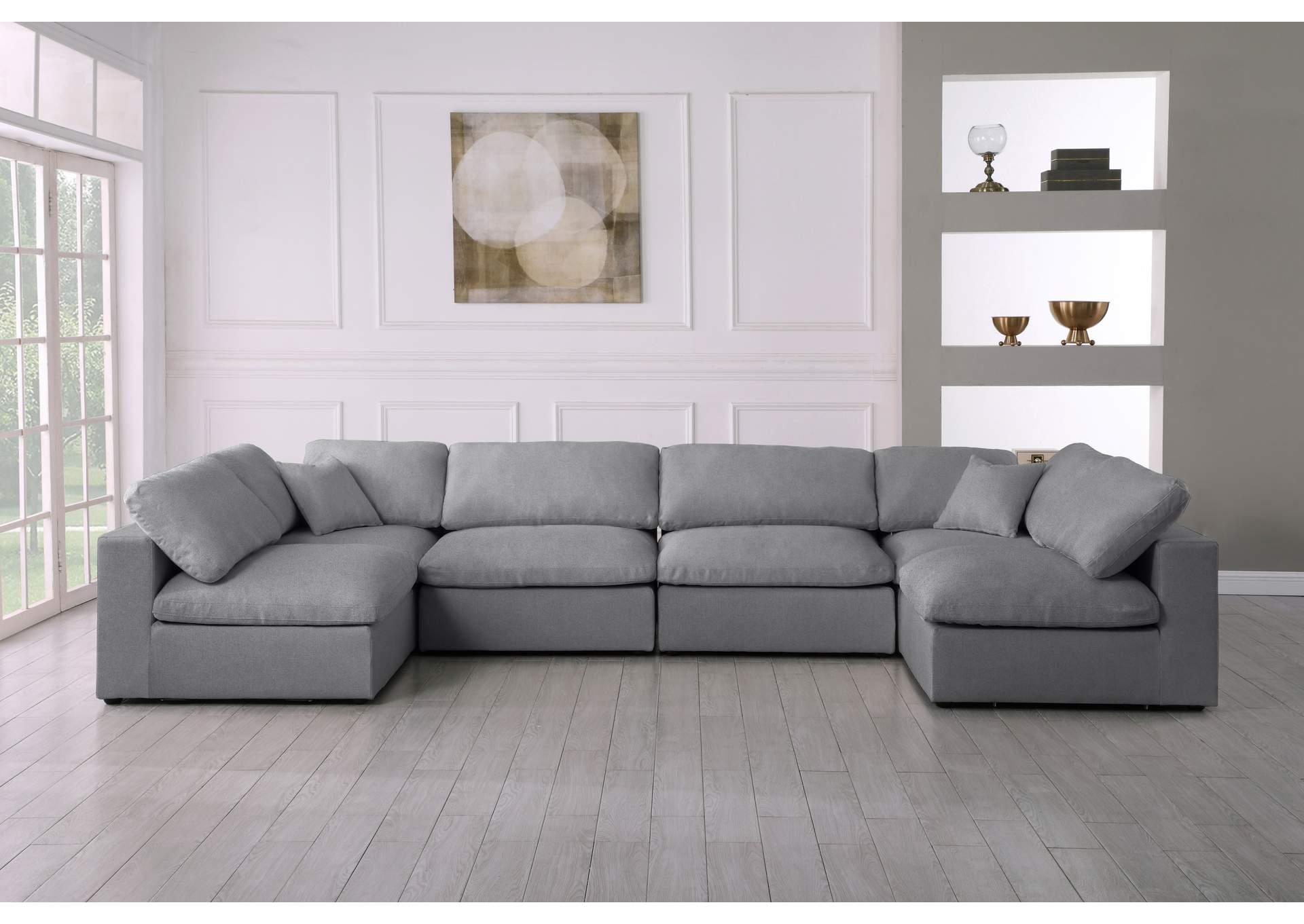 Serene Grey Linen Textured Fabric Deluxe Comfort Modular Sectional,Meridian Furniture