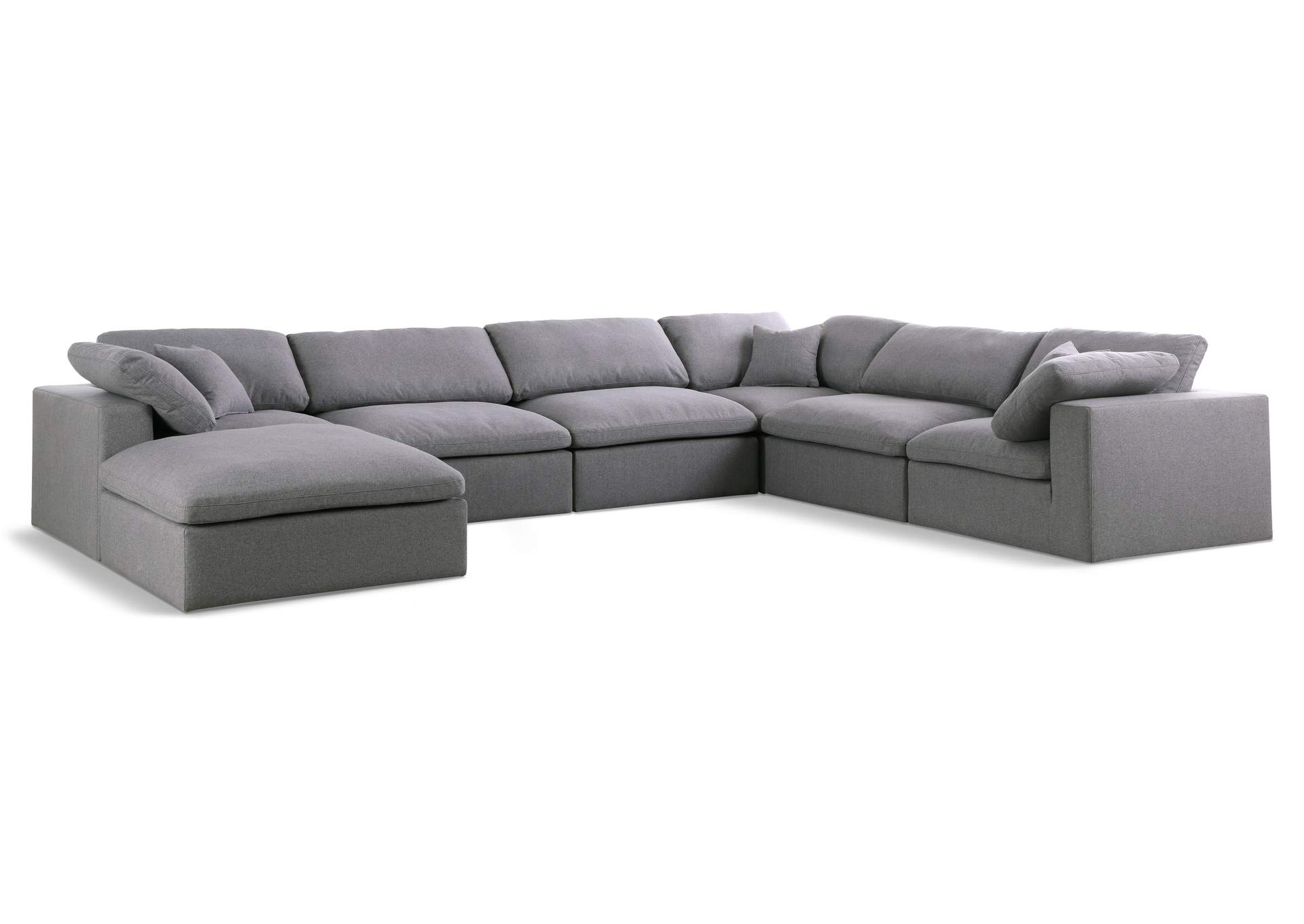 Serene Grey Linen Textured Fabric Deluxe Comfort Modular Sectional,Meridian Furniture