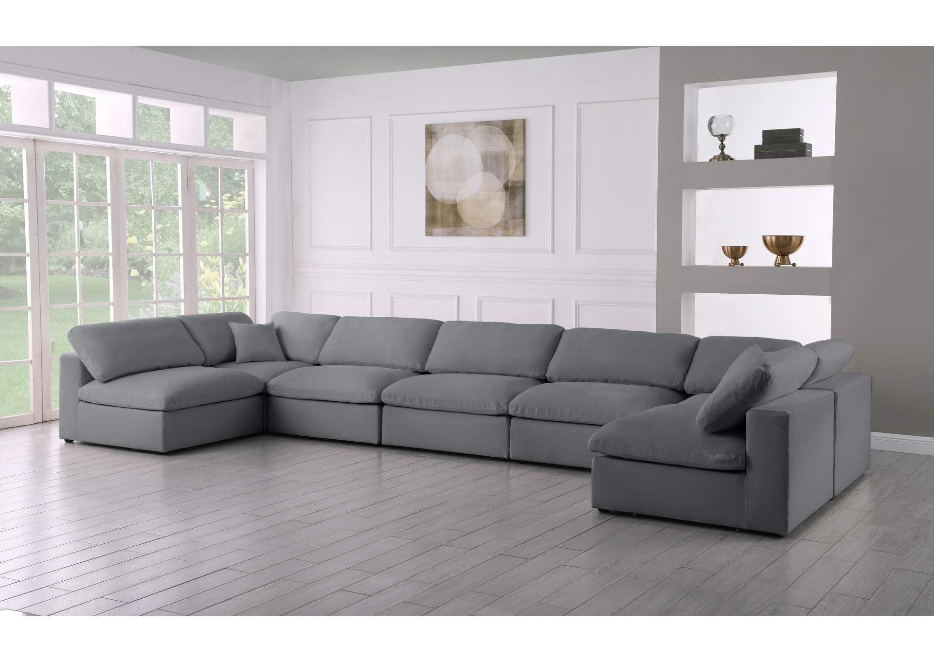 Serene Grey Linen Textured Fabric Deluxe Comfort Modular Sectional,Meridian Furniture