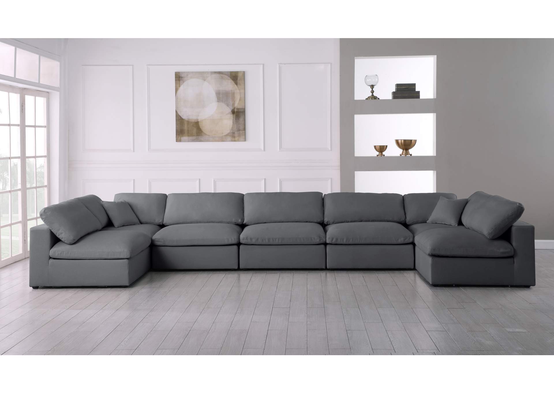 Serene Grey Linen Textured Fabric Deluxe Comfort Modular Sectional,Meridian Furniture