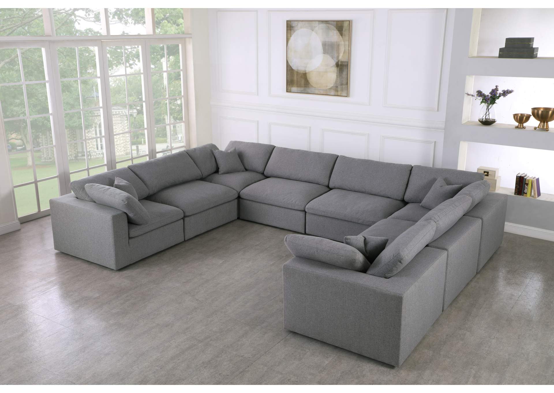 Serene Grey Linen Textured Fabric Deluxe Comfort Modular Sectional,Meridian Furniture