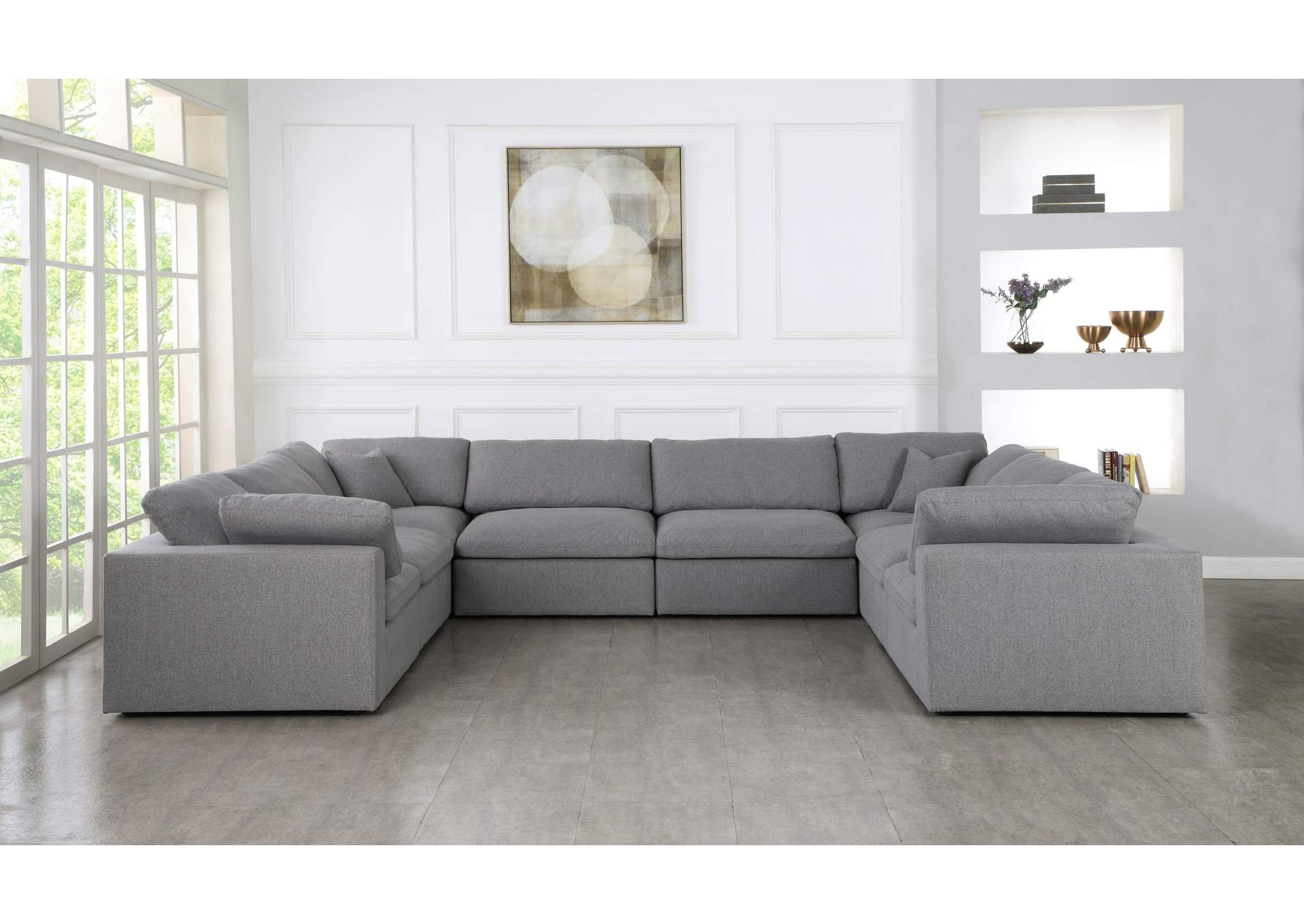 Serene Grey Linen Textured Fabric Deluxe Comfort Modular Sectional,Meridian Furniture