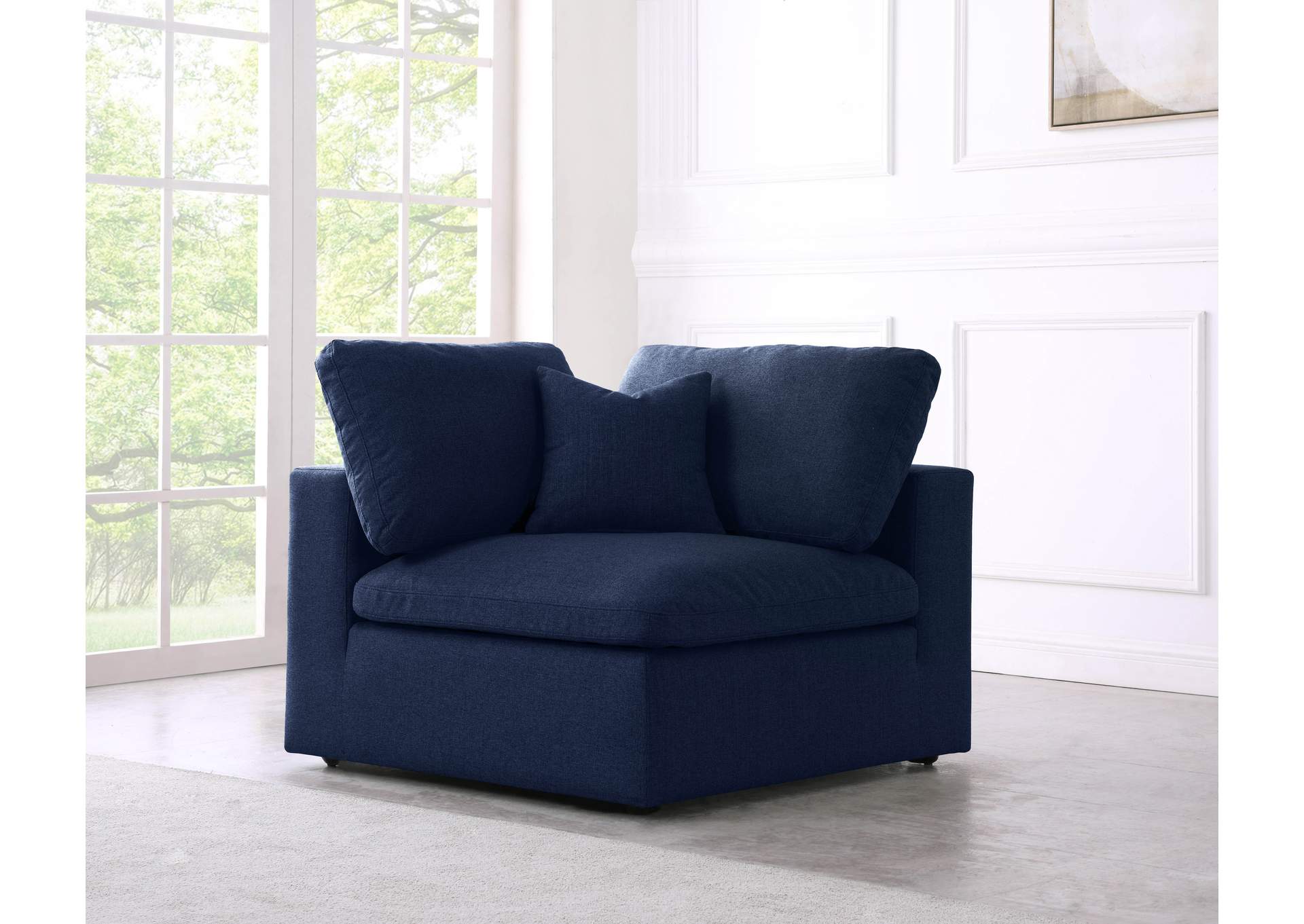 Serene Navy Linen Fabric Deluxe Cloud Corner Chair,Meridian Furniture