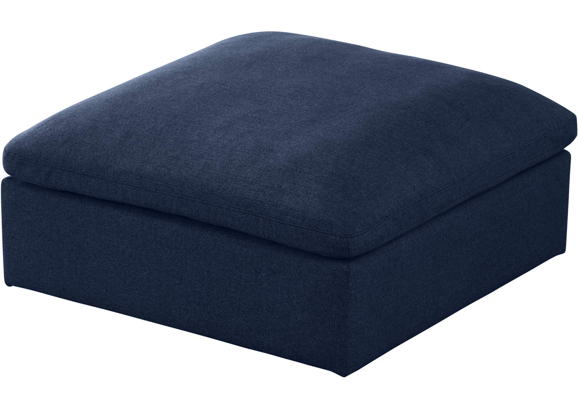 Serene Navy Linen Textured Fabric Deluxe Comfort Modular Ottoman,Meridian Furniture