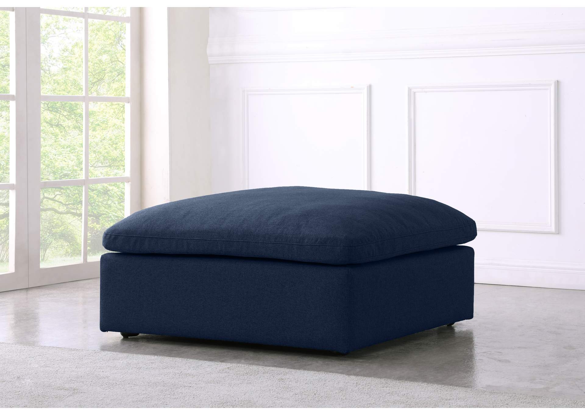 Serene Navy Linen Textured Fabric Deluxe Comfort Modular Ottoman,Meridian Furniture