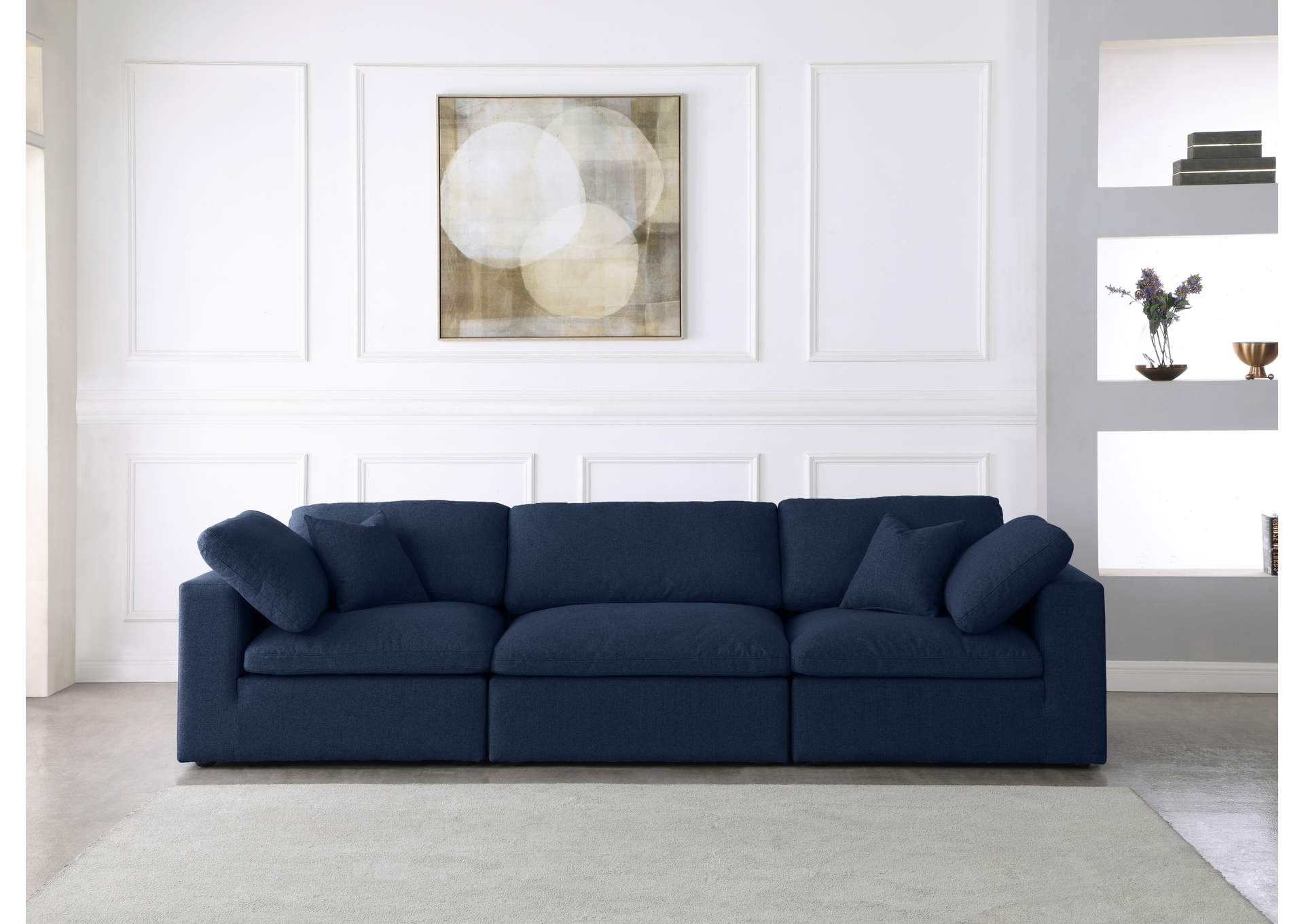 Serene Navy Linen Textured Fabric Deluxe Comfort Modular Sofa,Meridian Furniture