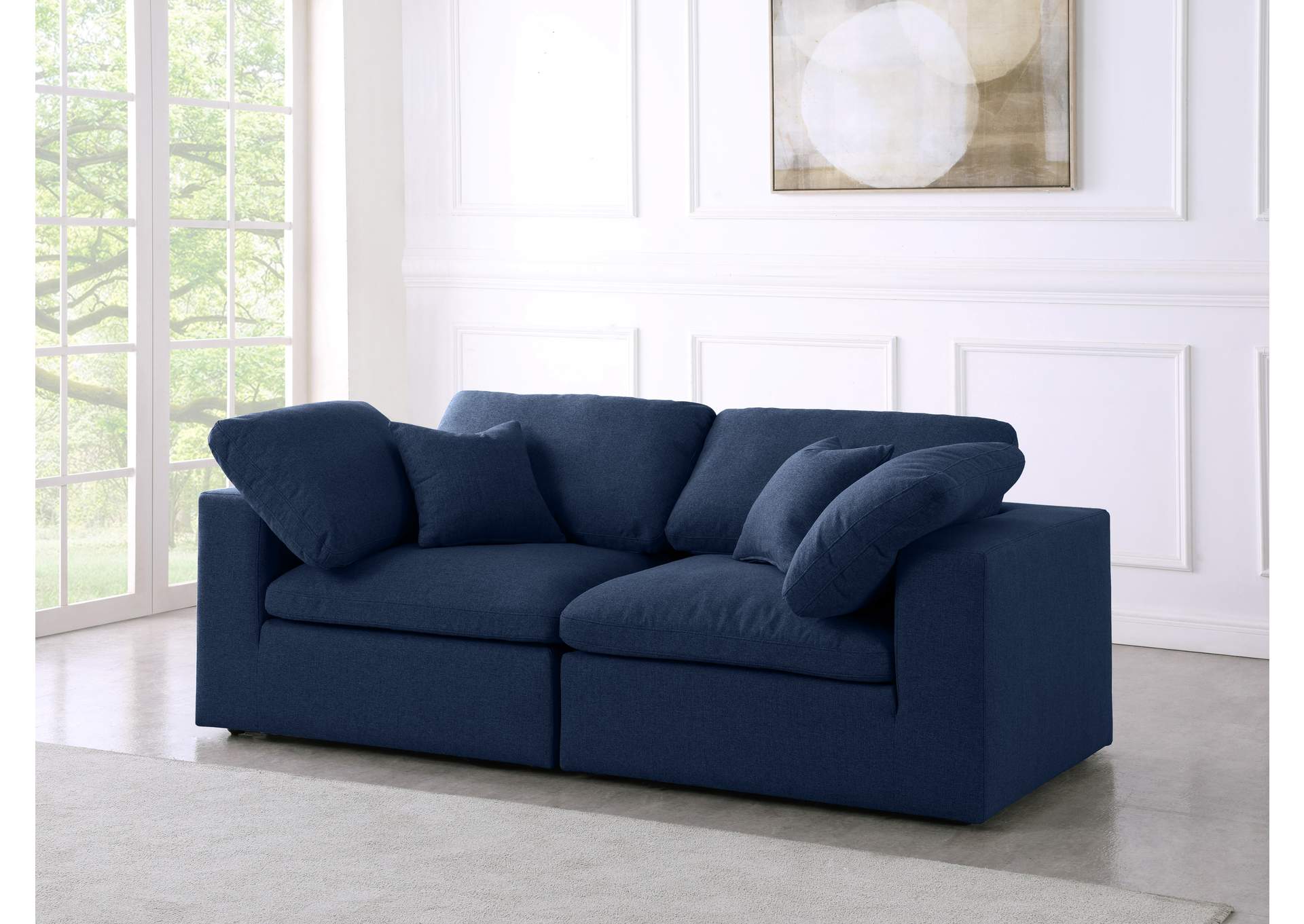 Serene Navy Linen Textured Fabric Deluxe Comfort Modular Sofa,Meridian Furniture