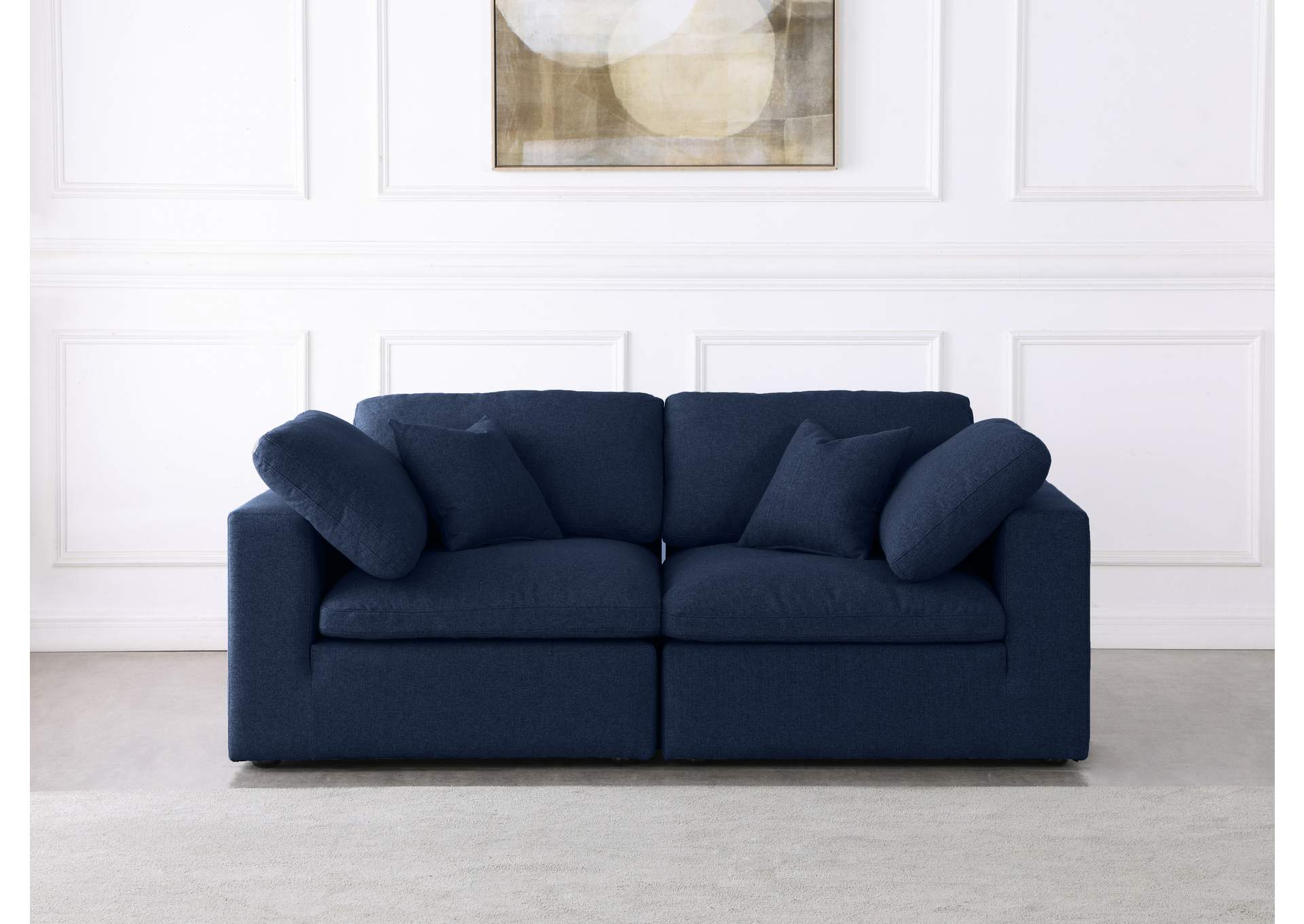 Serene Navy Linen Textured Fabric Deluxe Comfort Modular Sofa,Meridian Furniture