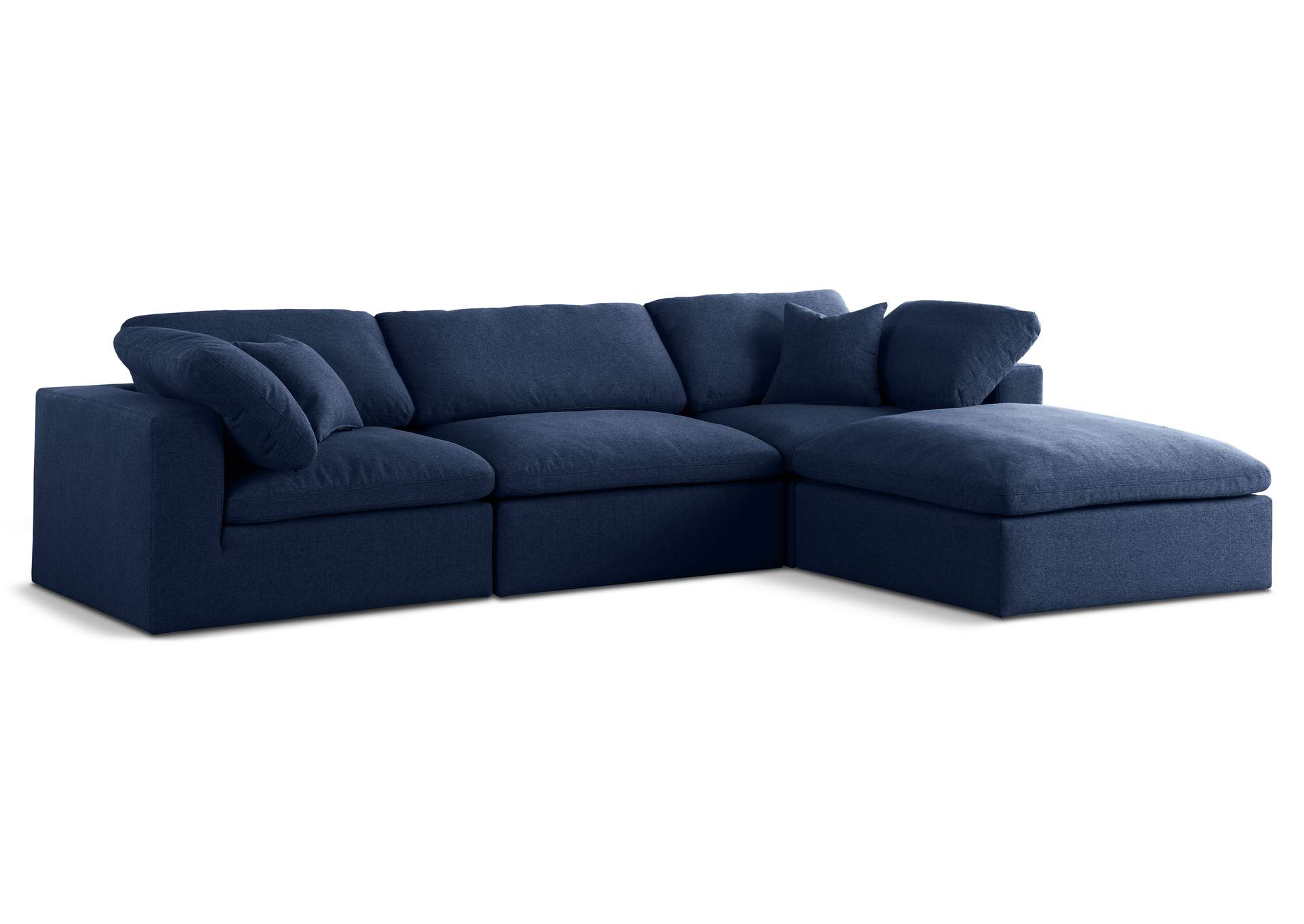 Serene Navy Linen Textured Fabric Deluxe Comfort Modular Sectional,Meridian Furniture