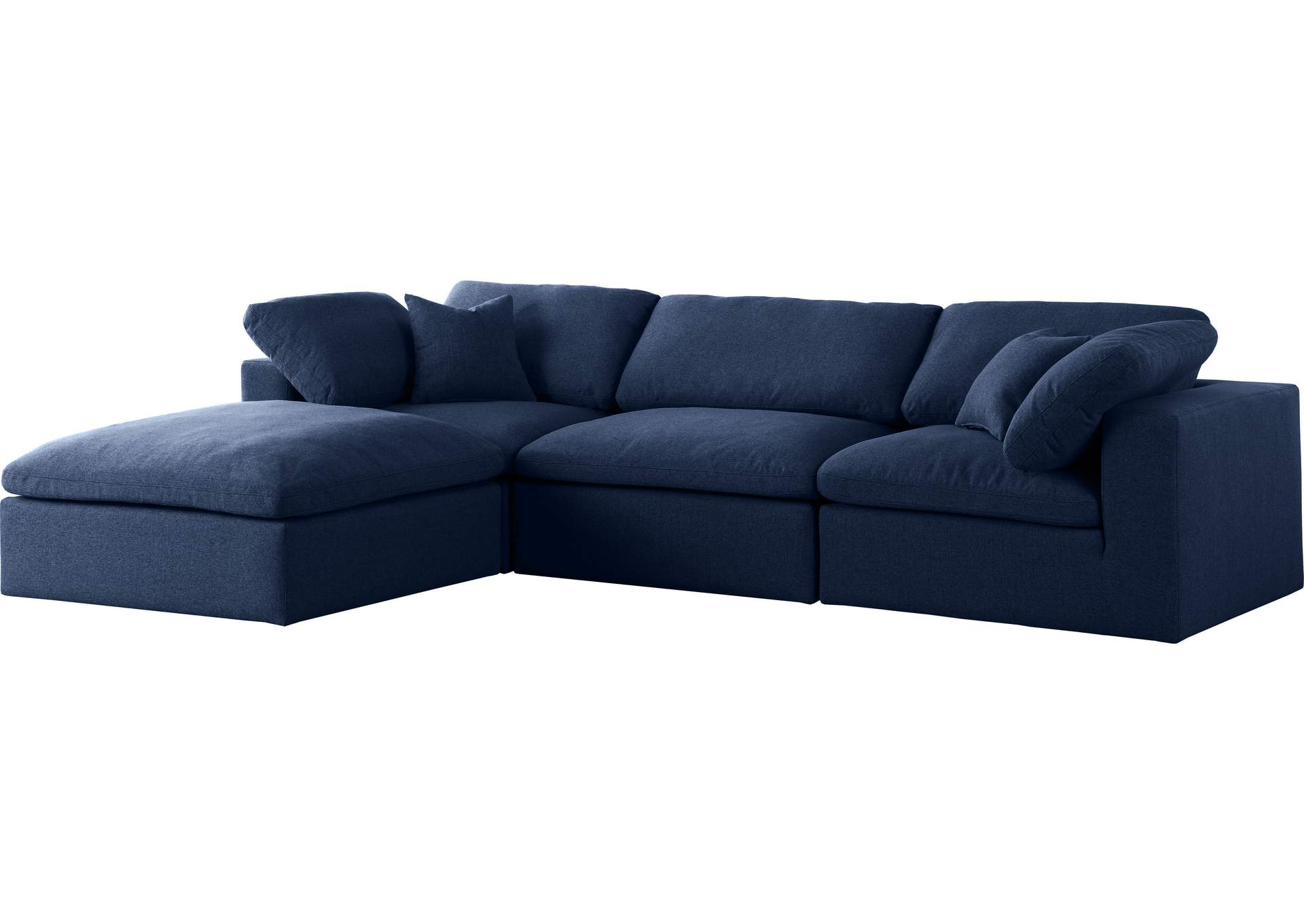 Serene Navy Linen Textured Fabric Deluxe Comfort Modular Sectional,Meridian Furniture