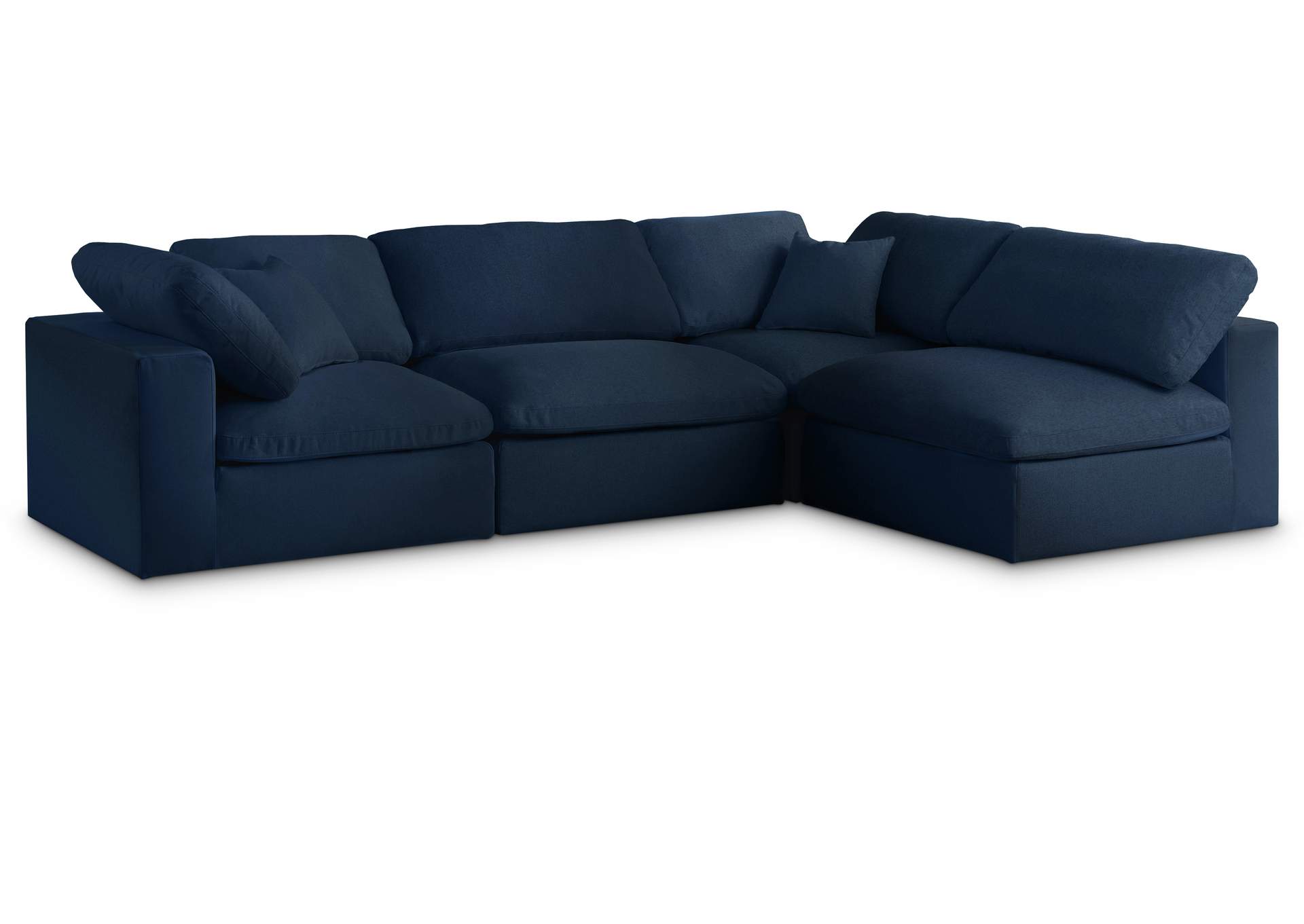 Serene Navy Linen Textured Fabric Deluxe Comfort Modular Sectional,Meridian Furniture