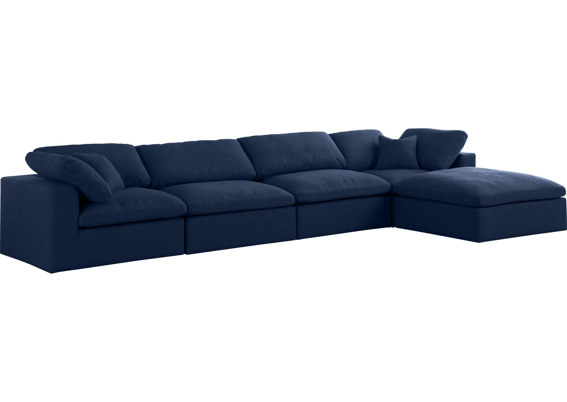 Serene Navy Linen Textured Fabric Deluxe Comfort Modular Sectional,Meridian Furniture