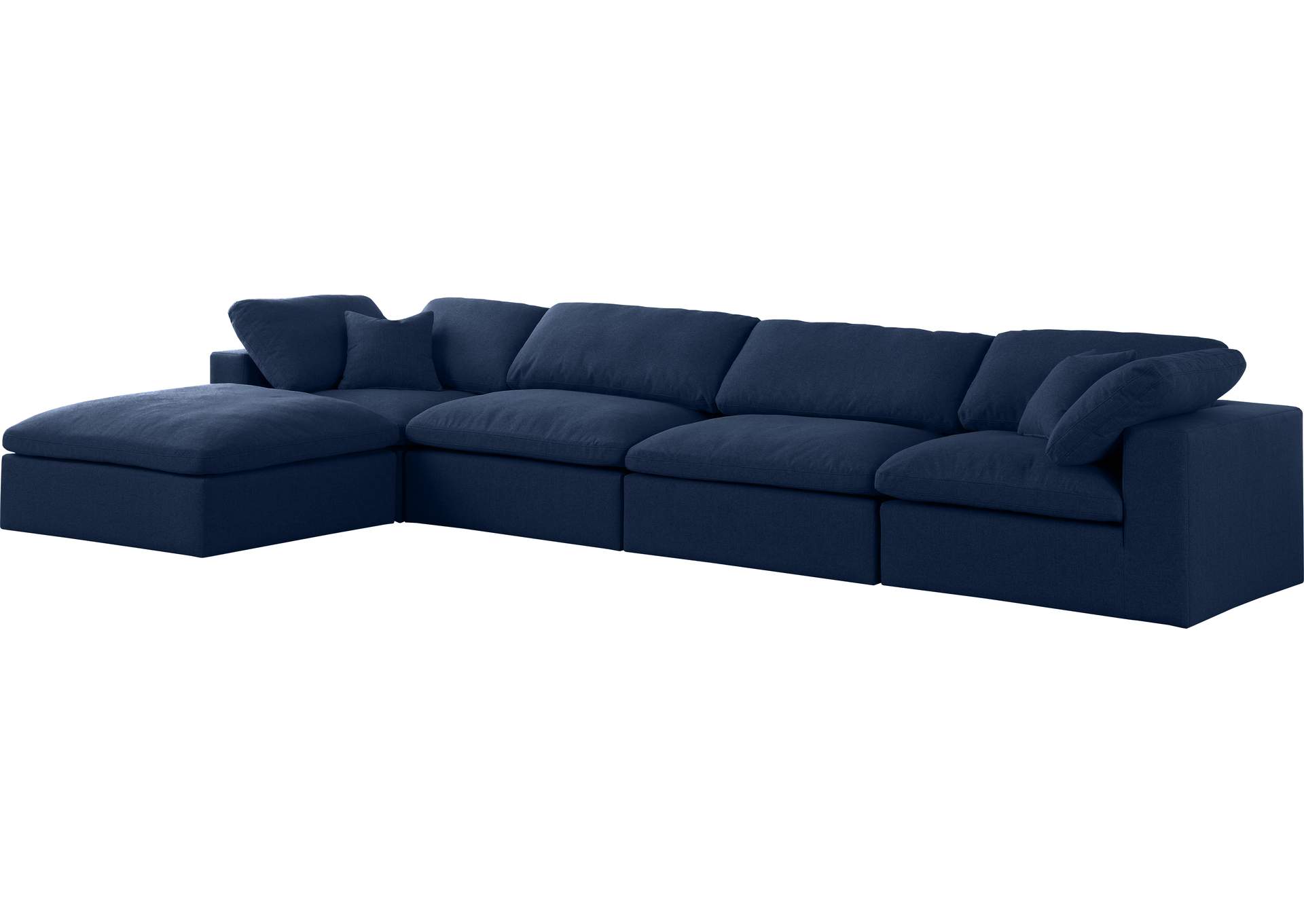 Serene Navy Linen Textured Fabric Deluxe Comfort Modular Sectional,Meridian Furniture