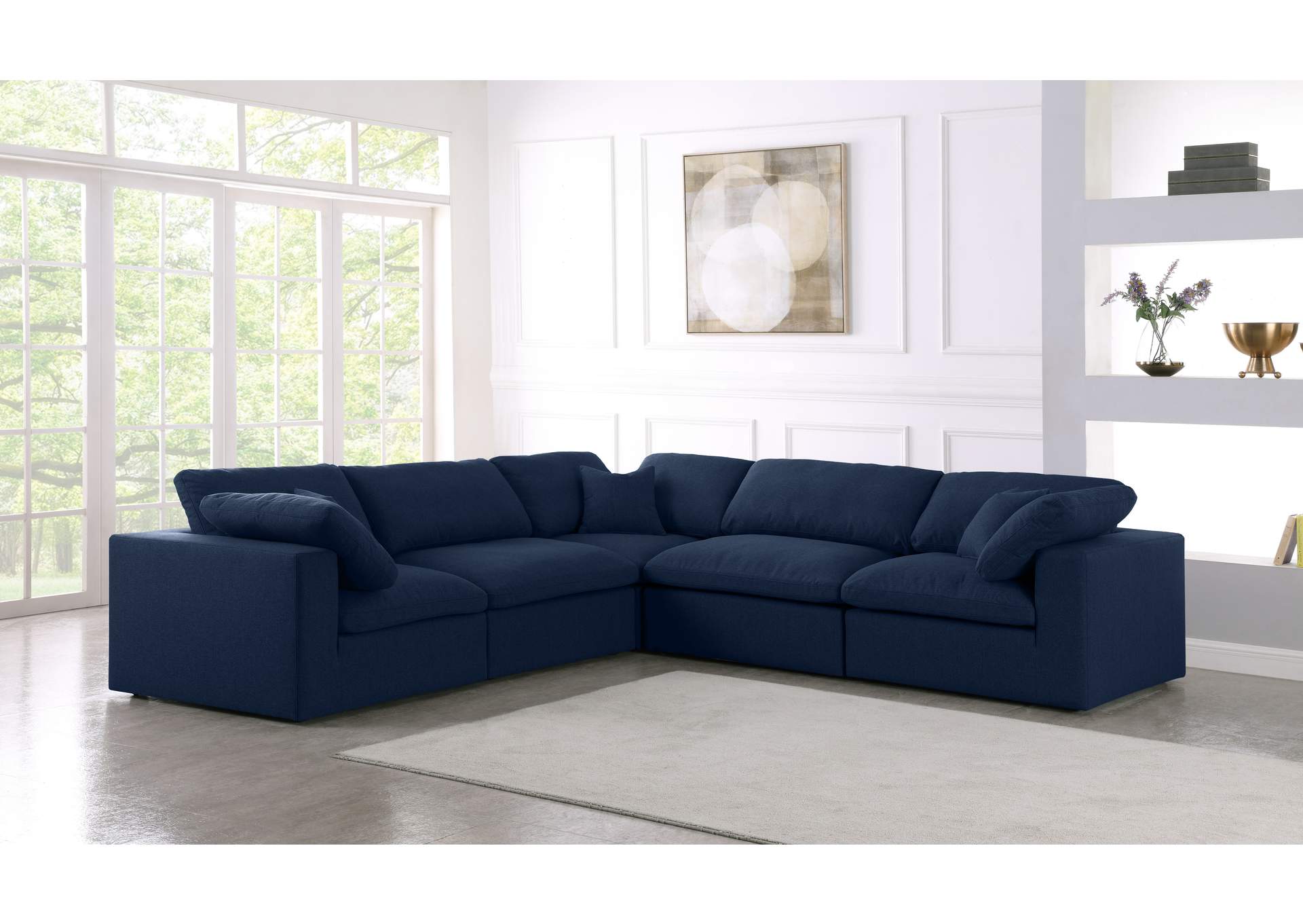 Serene Navy Linen Textured Fabric Deluxe Comfort Modular Sectional,Meridian Furniture