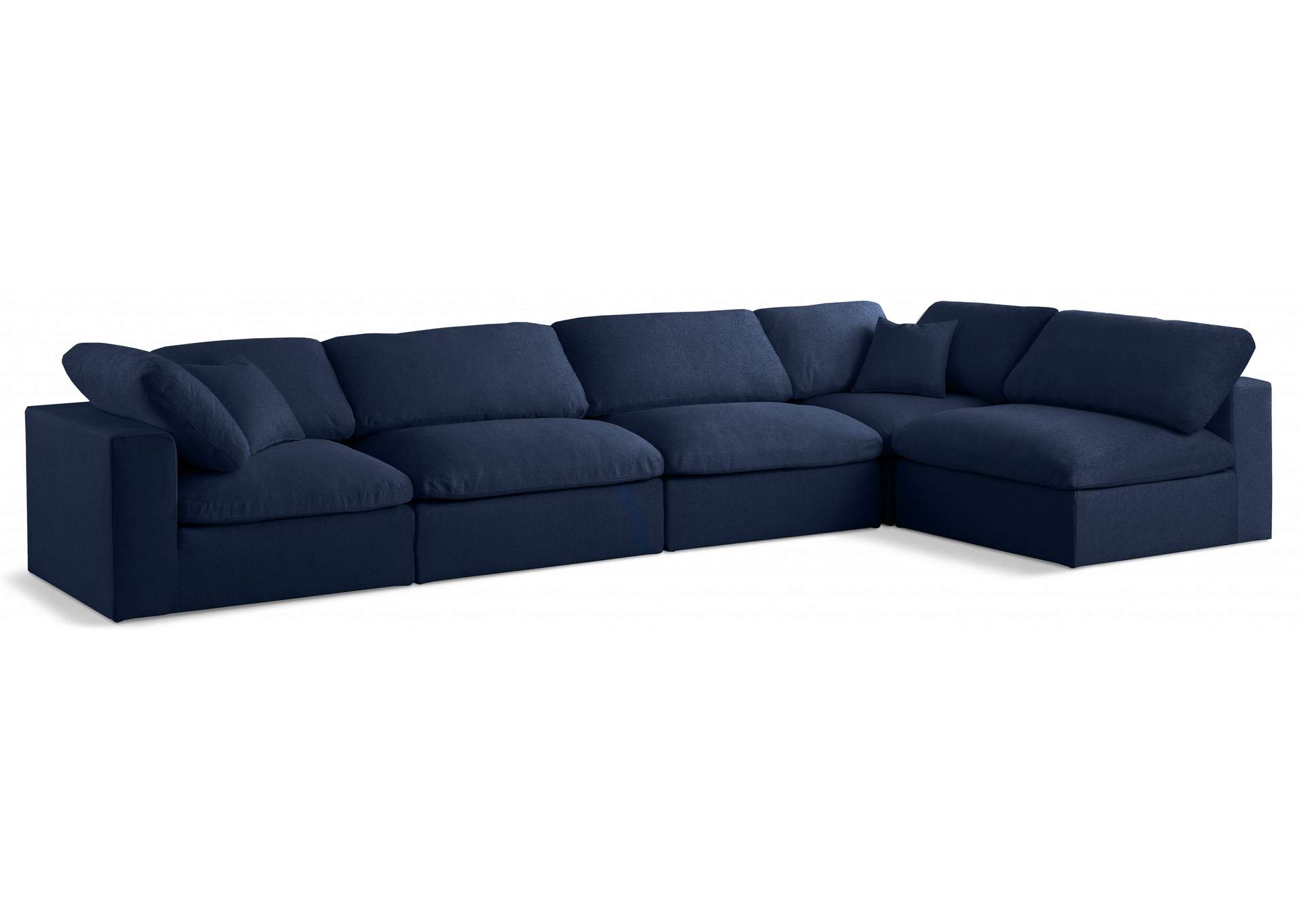 Serene Navy Linen Textured Fabric Deluxe Comfort Modular Sectional,Meridian Furniture