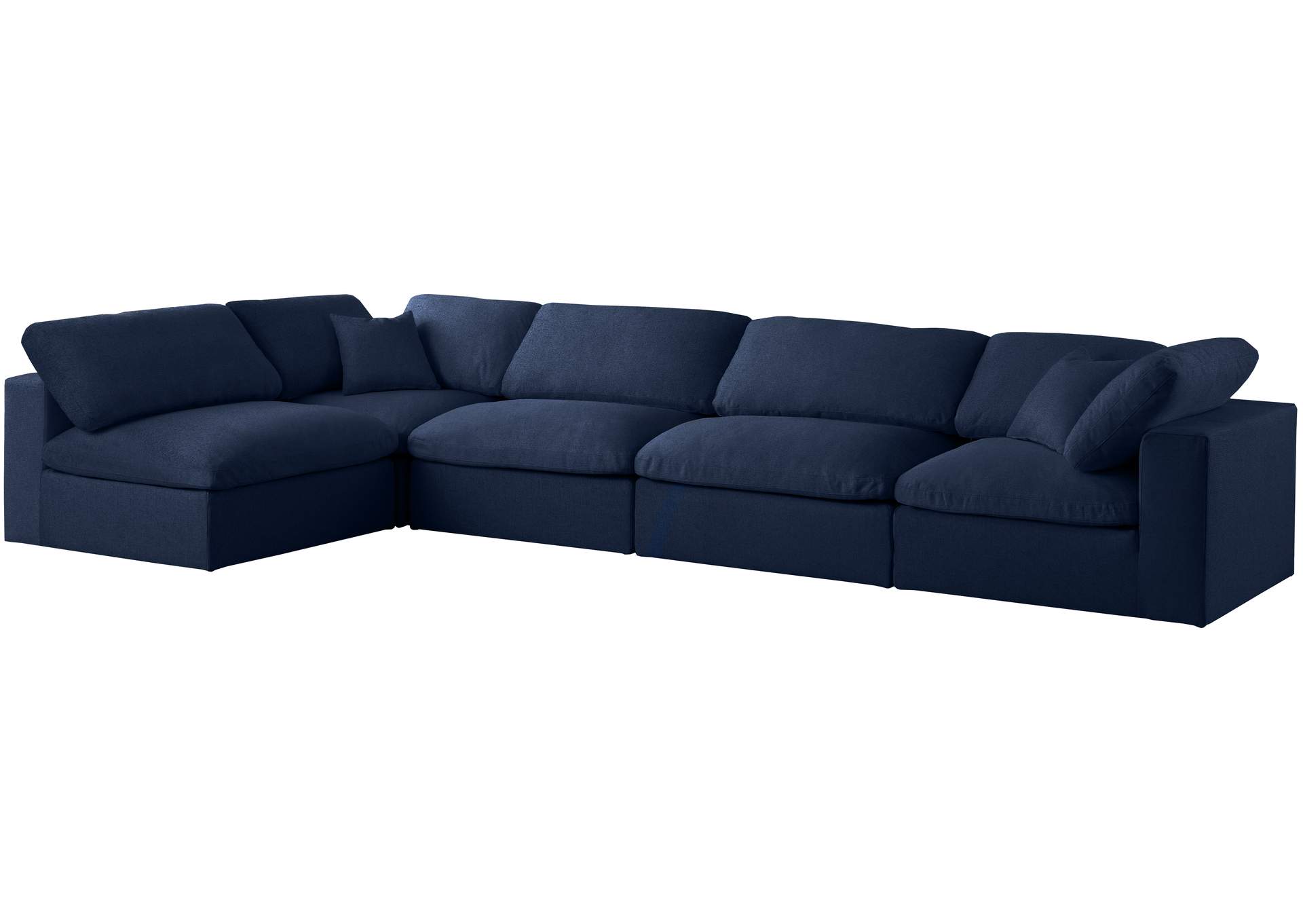 Serene Navy Linen Textured Fabric Deluxe Comfort Modular Sectional,Meridian Furniture