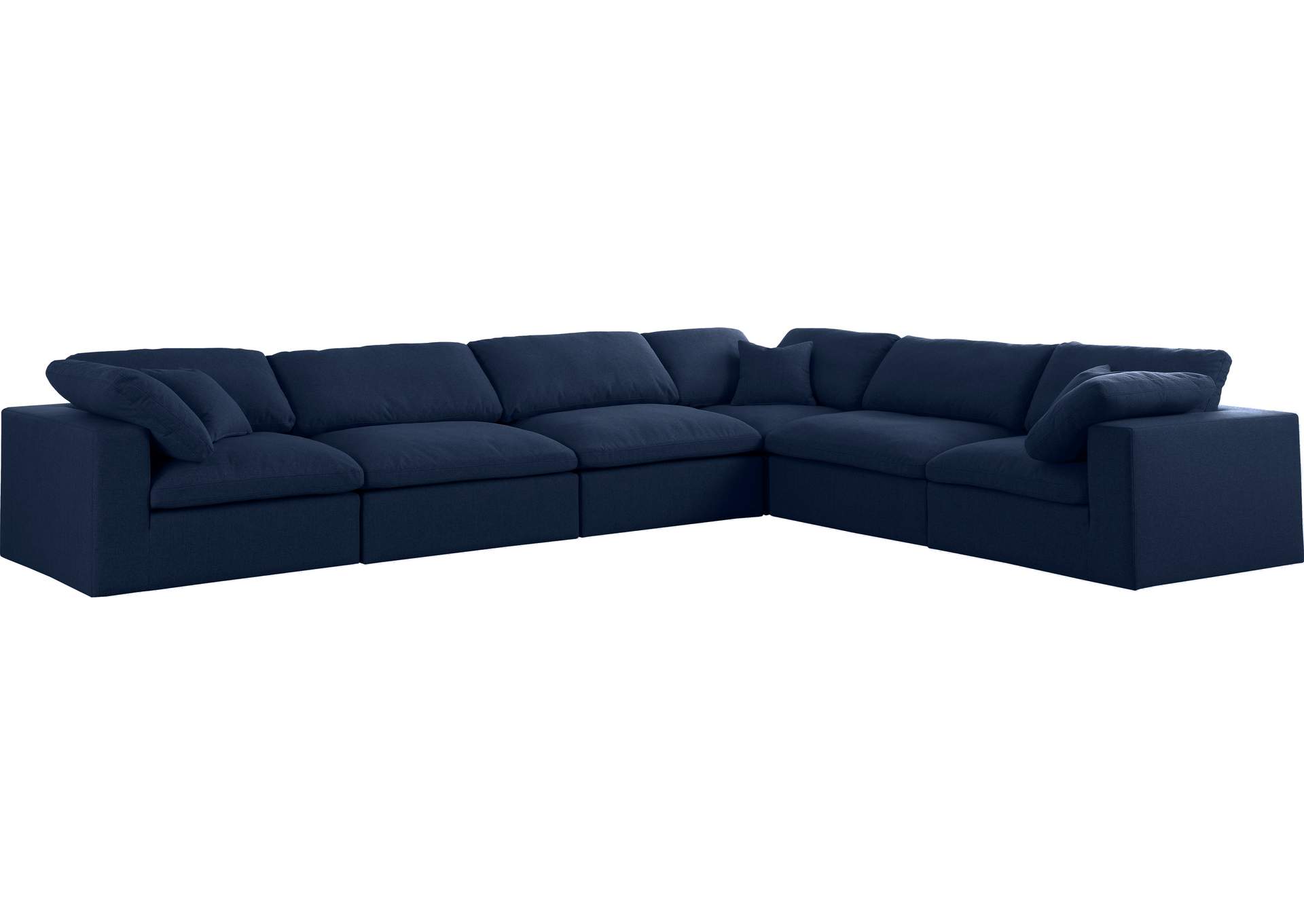 Serene Navy Linen Textured Fabric Deluxe Comfort Modular Sectional,Meridian Furniture