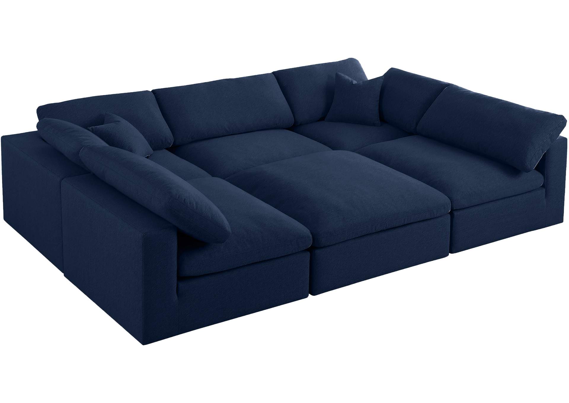 Serene Navy Linen Textured Fabric Deluxe Comfort Modular Sectional,Meridian Furniture