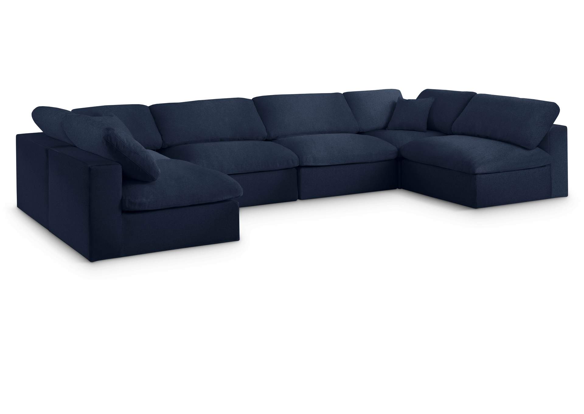 Serene Navy Linen Textured Fabric Deluxe Comfort Modular Sectional,Meridian Furniture