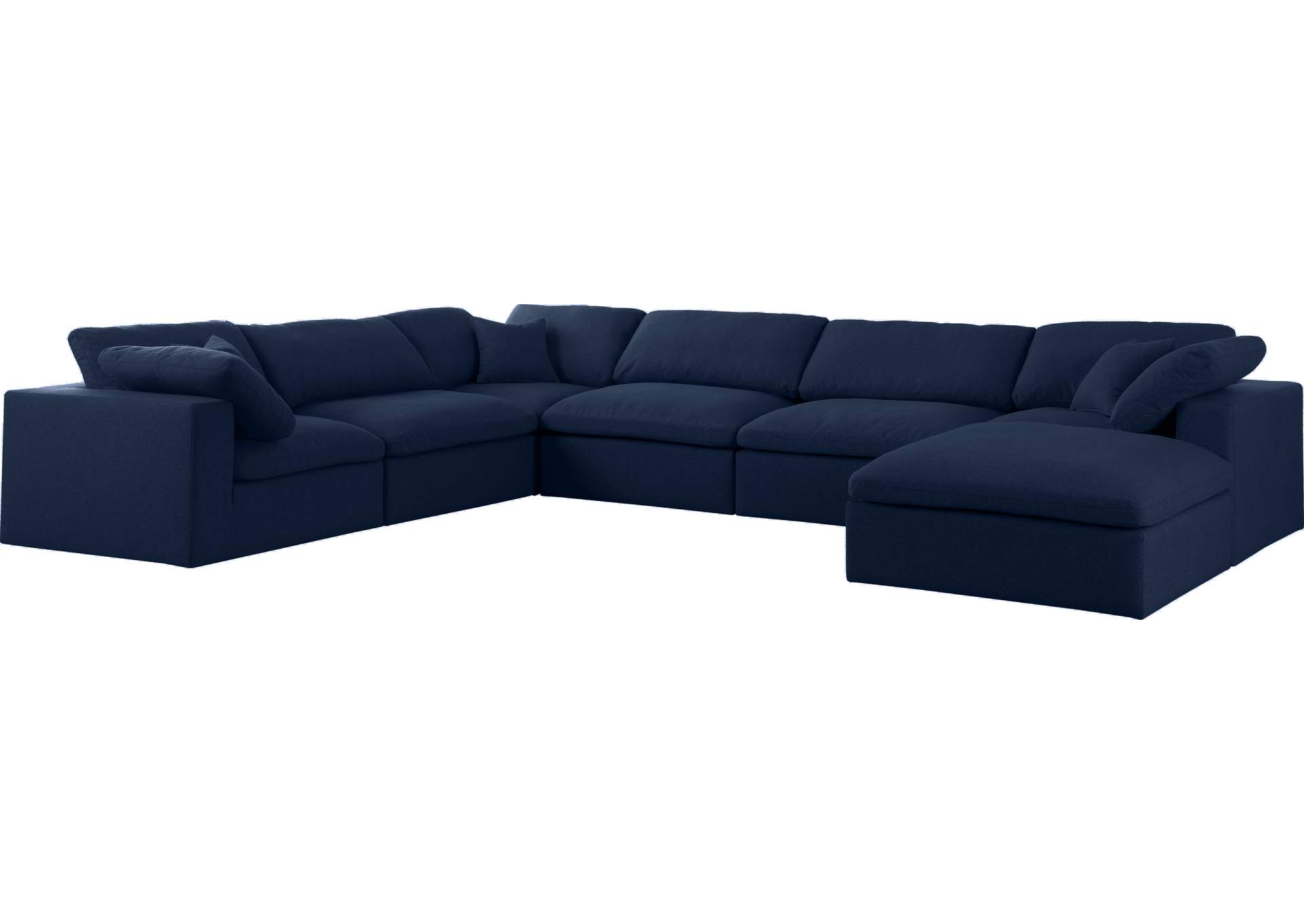 Serene Navy Linen Textured Fabric Deluxe Comfort Modular Sectional,Meridian Furniture